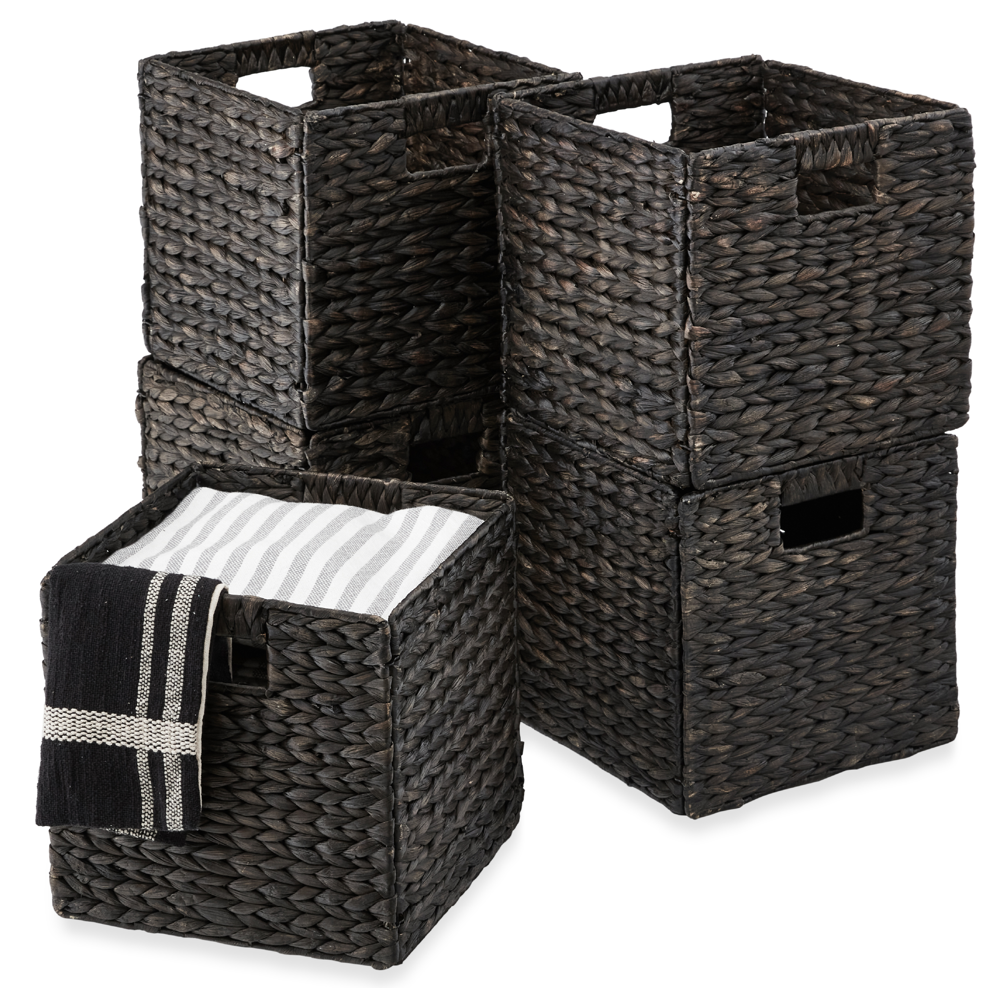 13x13in Hyacinth Storage Baskets, 5 Multipurpose Collapsible Organizers - Black - Best Choice Products Online