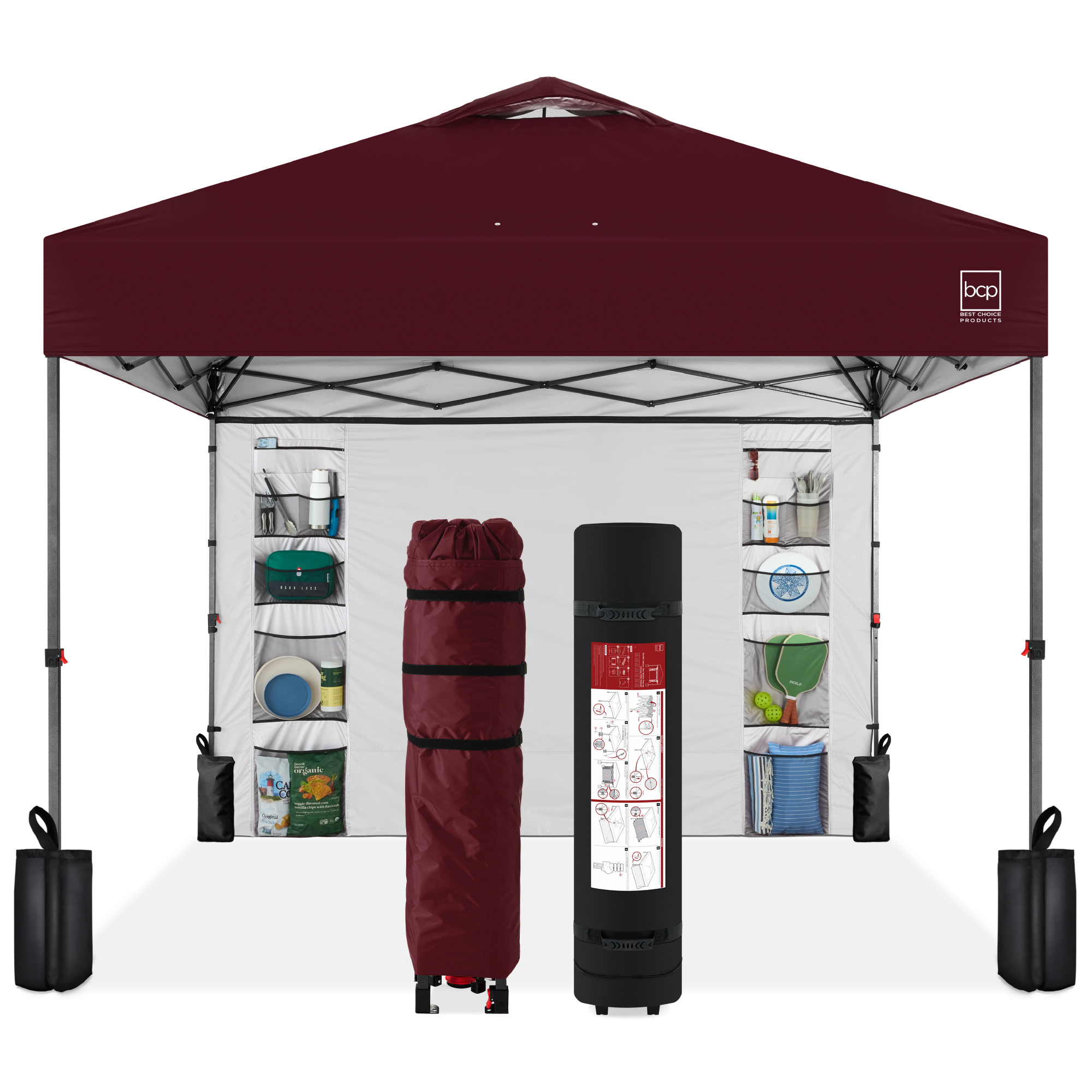 10x10ft Easy Setup Pop Up Canopy, Portable Tent w/ Side Wall, 1-Button Push, Case - Burgundy - Best Choice Products Online