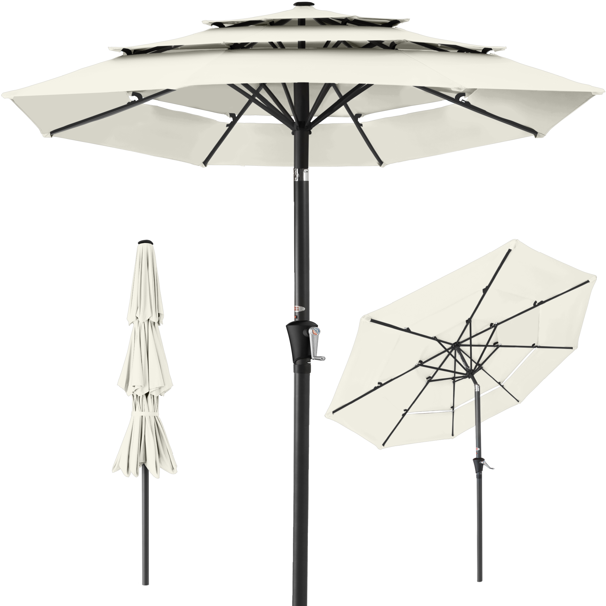 10ft 3-Tier Patio Umbrella, Market Sun Shade w/ Tilt Adjustment, Easy Crank - Ivory - Best Choice Products Online