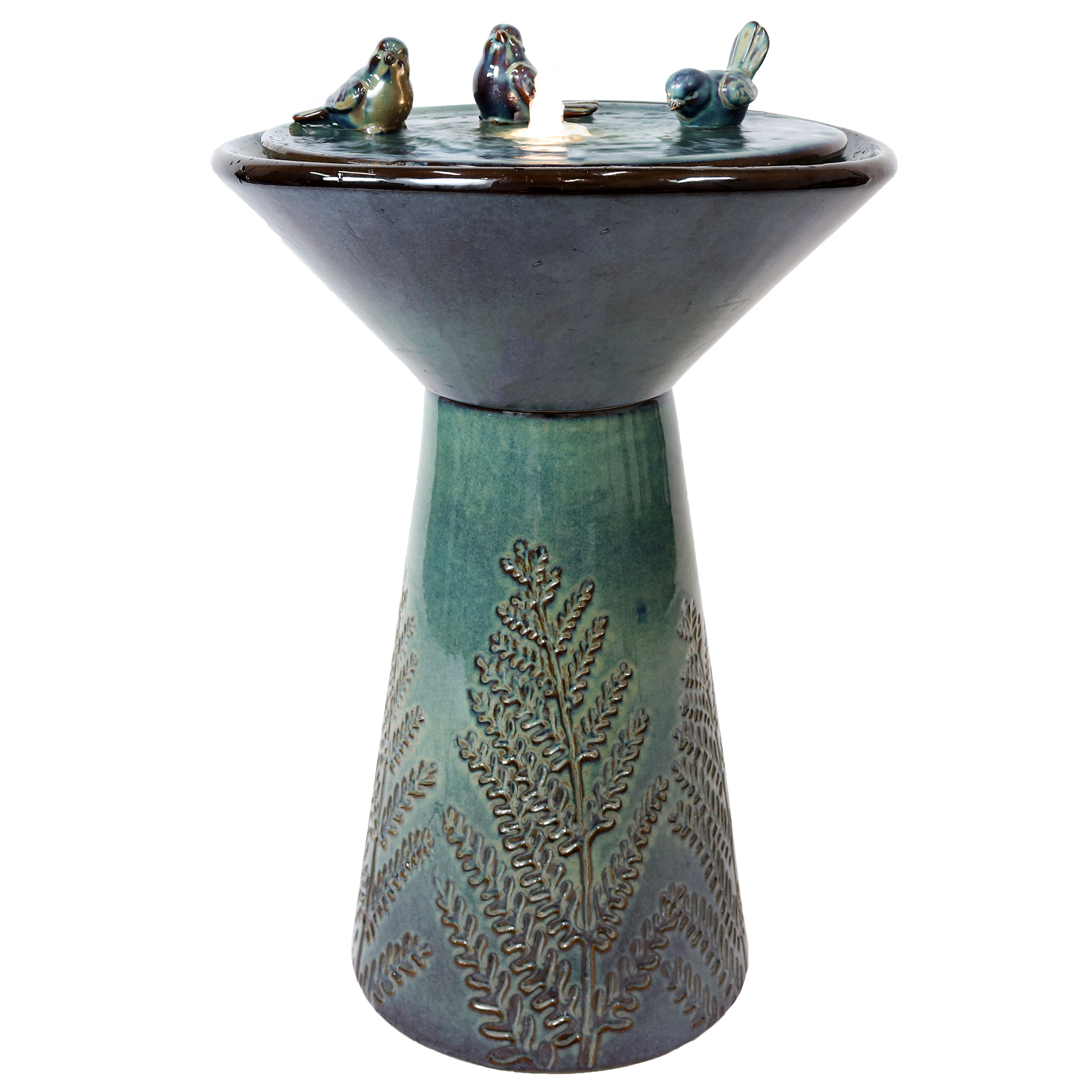 Sunnydaze Gathering Birds Ceramic Outdoor Fountain with LED Lights - 28.25-Inch