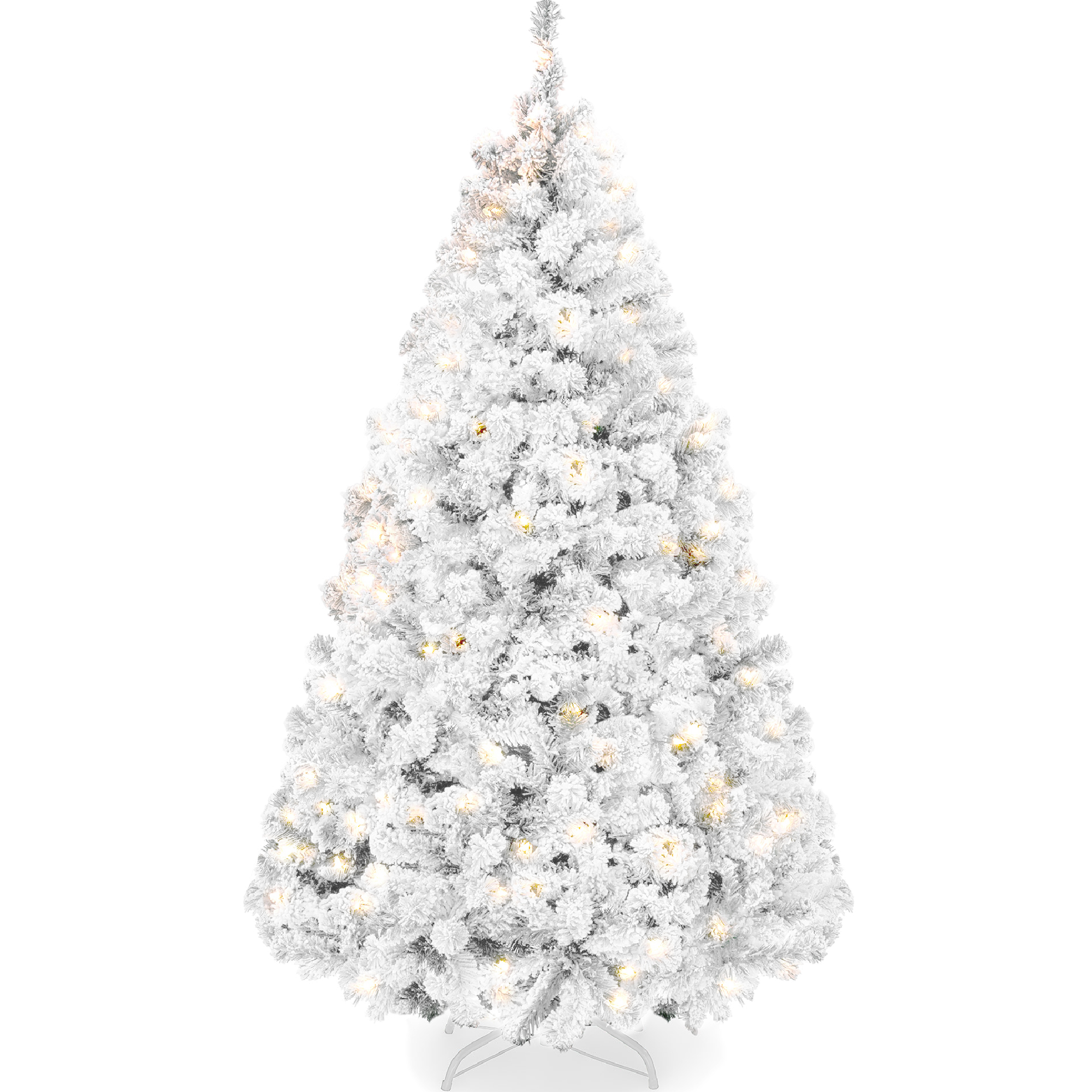 4.5ft White Pre-Lit Christmas Pine Tree w/ Flocked Branches, 200 Warm White Lights - Best Choice Products Online