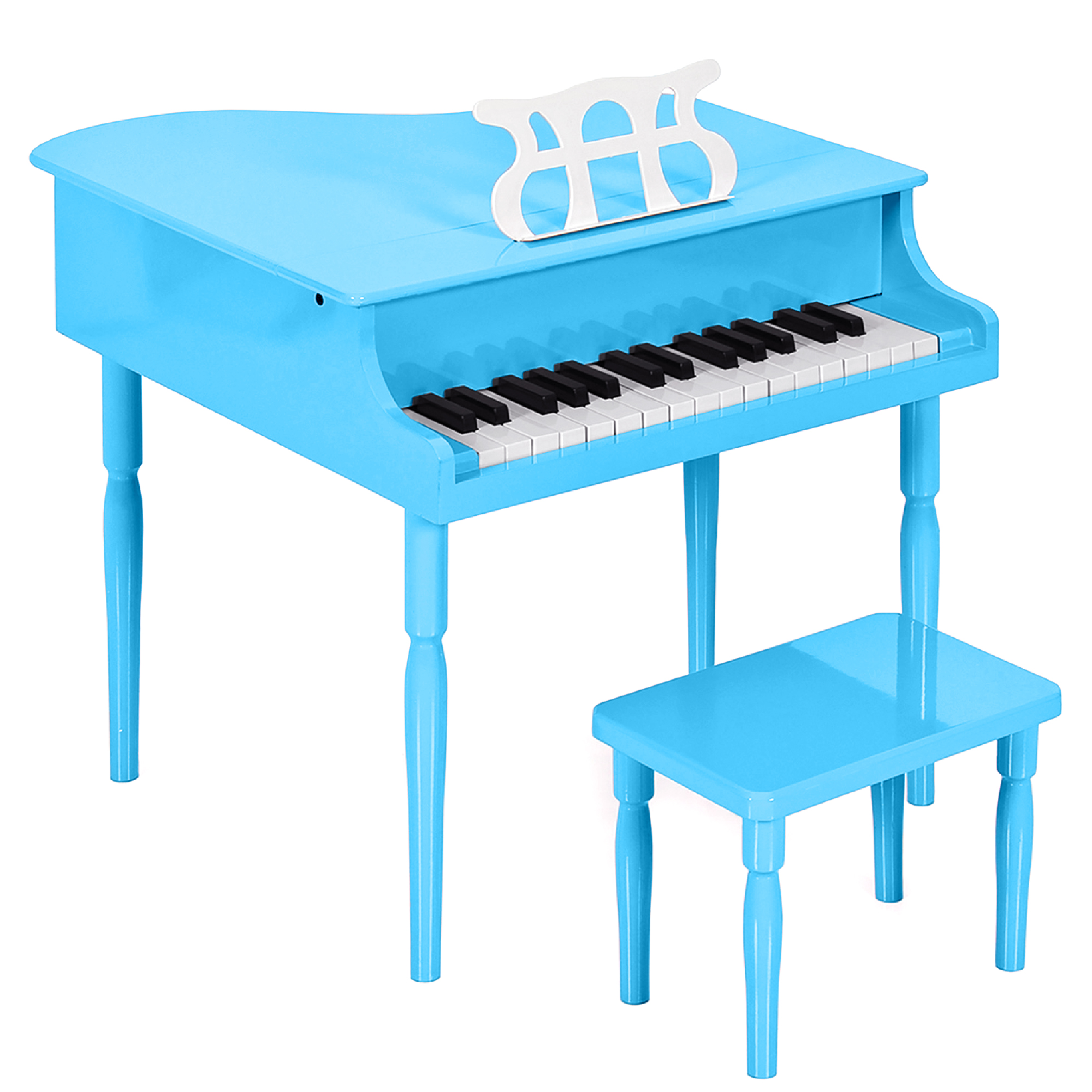 Kids Wooden 30-Key Mini Grand Piano w/ Lid, Bench, Foldable Music Rack, Song Book, Stickers - Light Blue - Best Choice Products Online