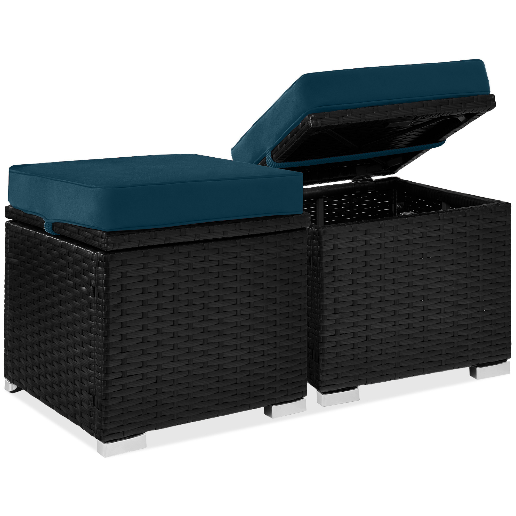 2 Wicker Ottomans, Multipurpose Storage Furniture w/ Removable Cushions, Steel Frame - Peacock Blue/Black - Best Choice Products Online