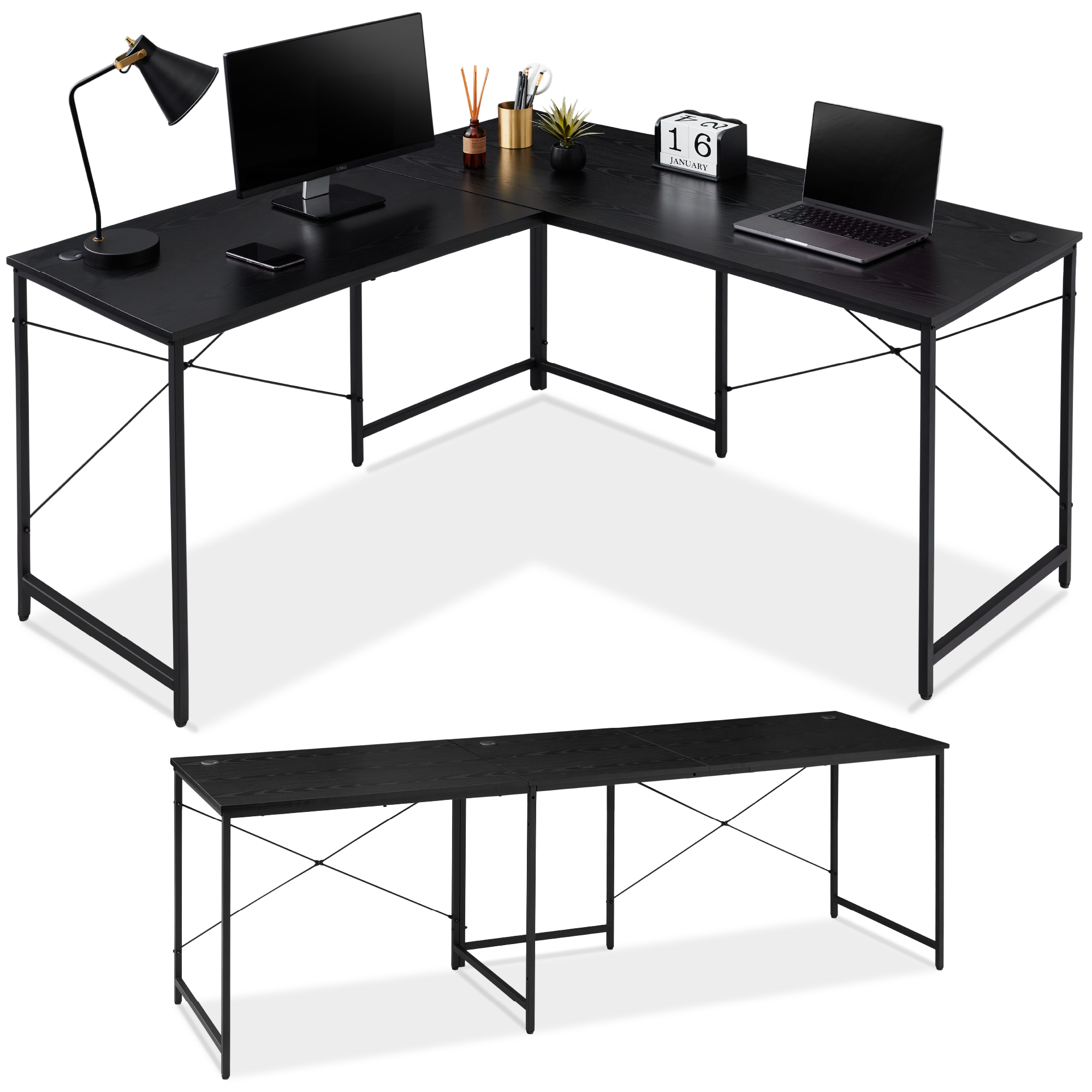 Corner Workstation, 94.5in Modular L-Shaped Desk, 2-Person Study Table For Home, Office - Black - Best Choice Products Online