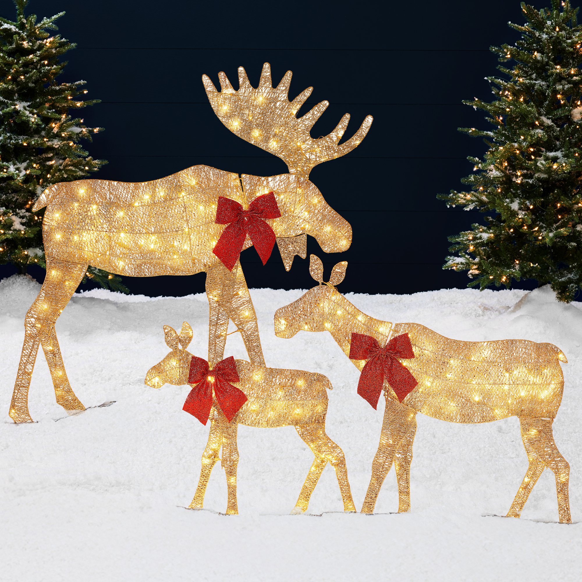 4ft 3-Piece Lighted 2D Christmas Moose Set Outdoor Decor w/ 195 LED Lights, Stakes - Gold - Best Choice Products Online
