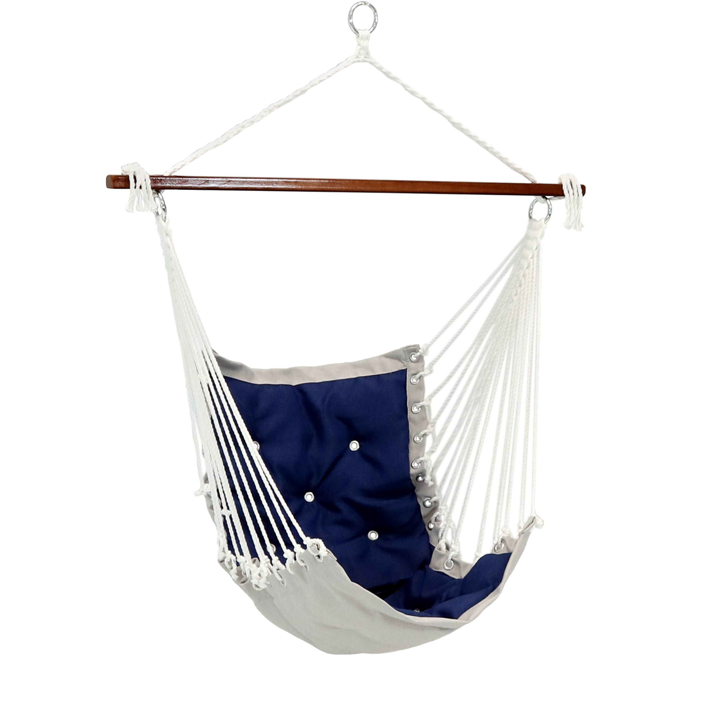 Sunnydaze Tufted Victorian Hammock Swing for Outdoor Use, 300-Pound Weight Capacity, Navy Blue