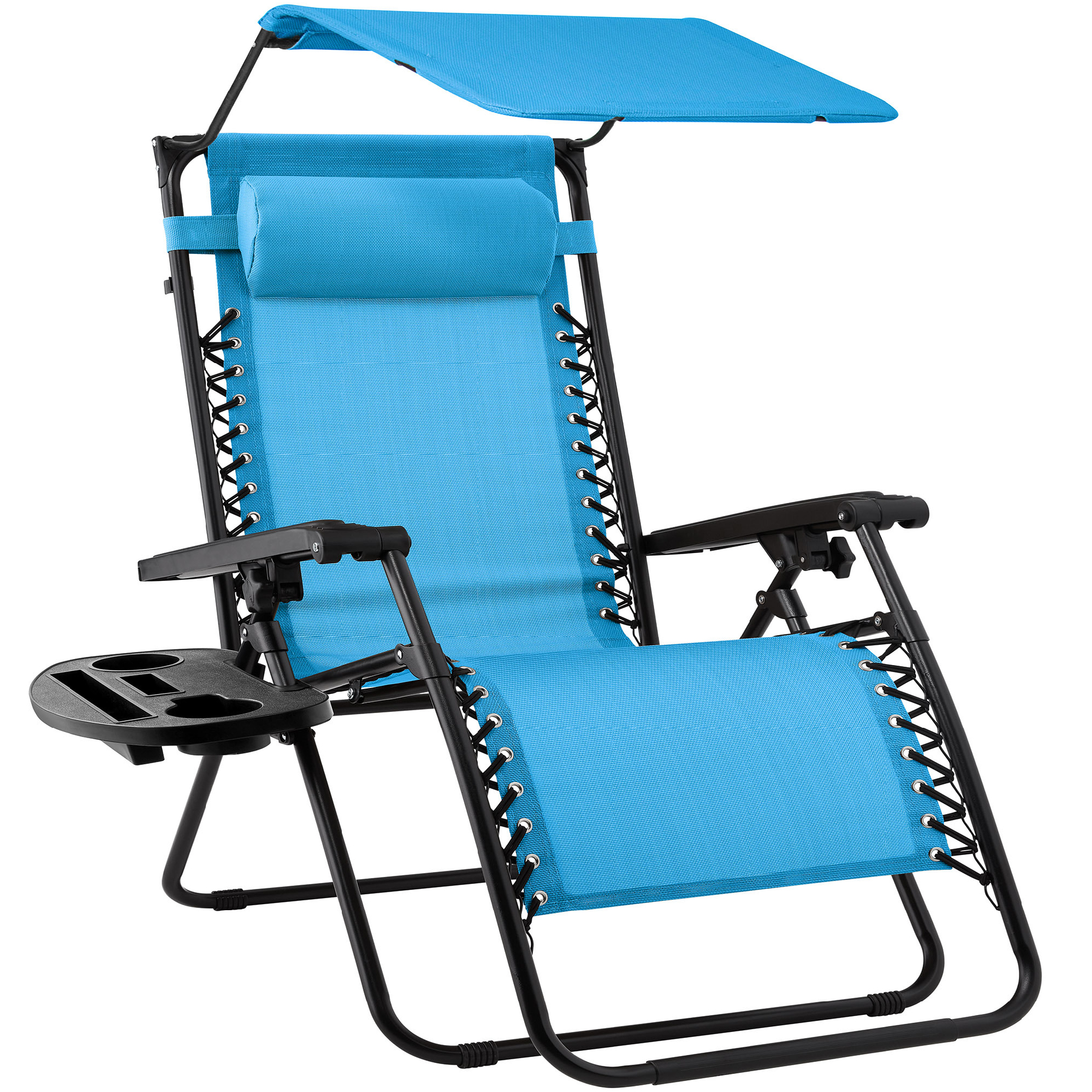 Folding Zero Gravity Chair, Patio Lounge Recliner w/ Canopy Shade, Headrest, Side Tray - Light Blue - Best Choice Products Online