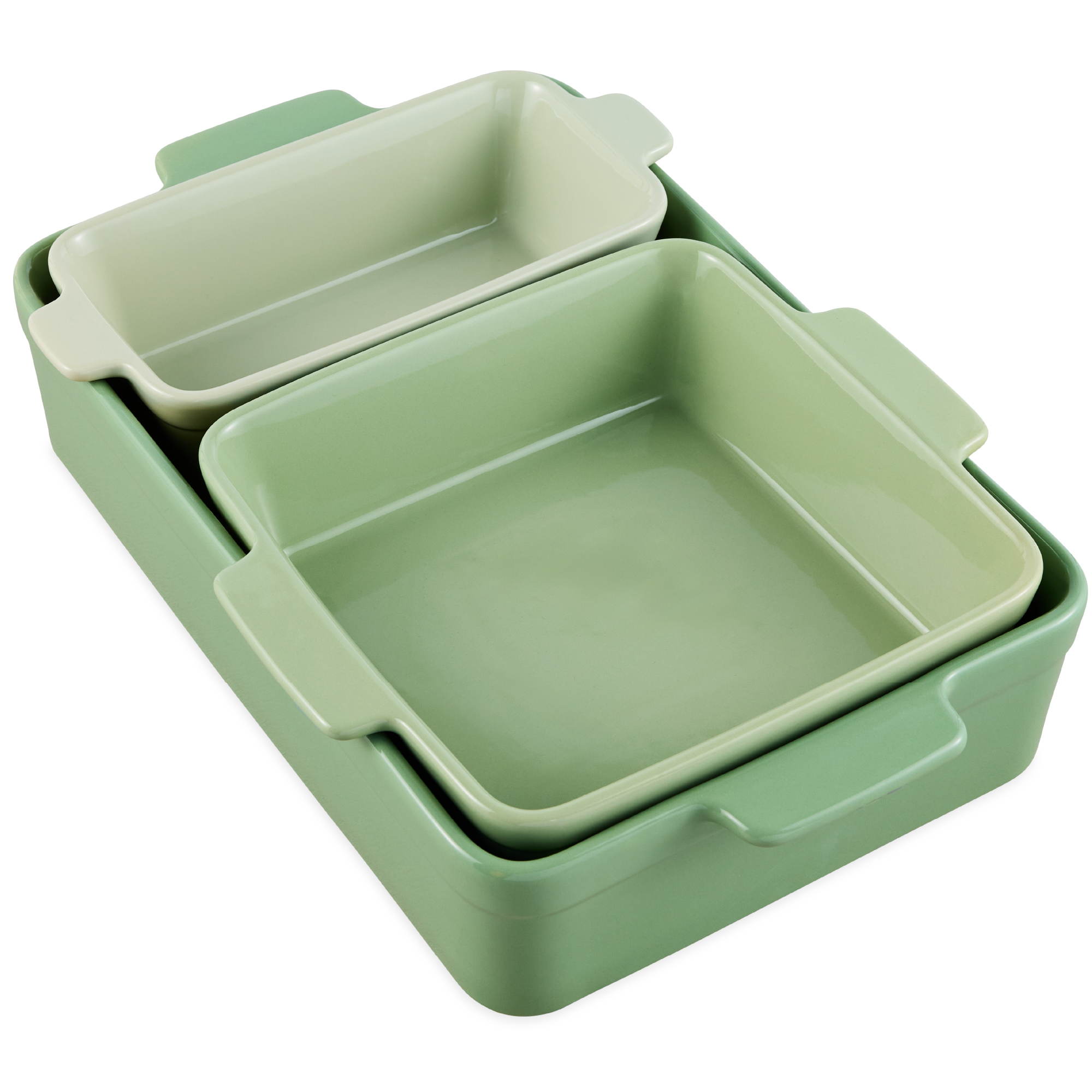 Ceramic Nesting Bakeware Set of 3 Casserole, Loaf & Square Baking Dishes w/ Handles - Sage Green - Best Choice Products Online