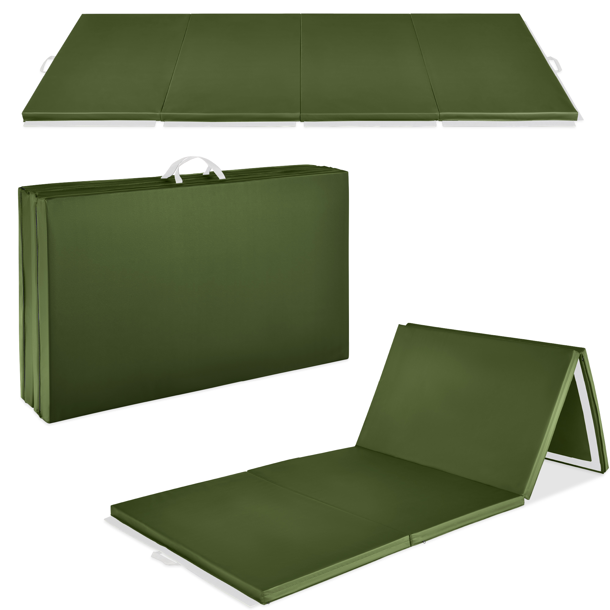 Folding Gymnastics Mat 4-Panel Exercise Workout Fitness Floor Mat w/ Handles, 10ftx4ftx2in - Jungle - Best Choice Products Online