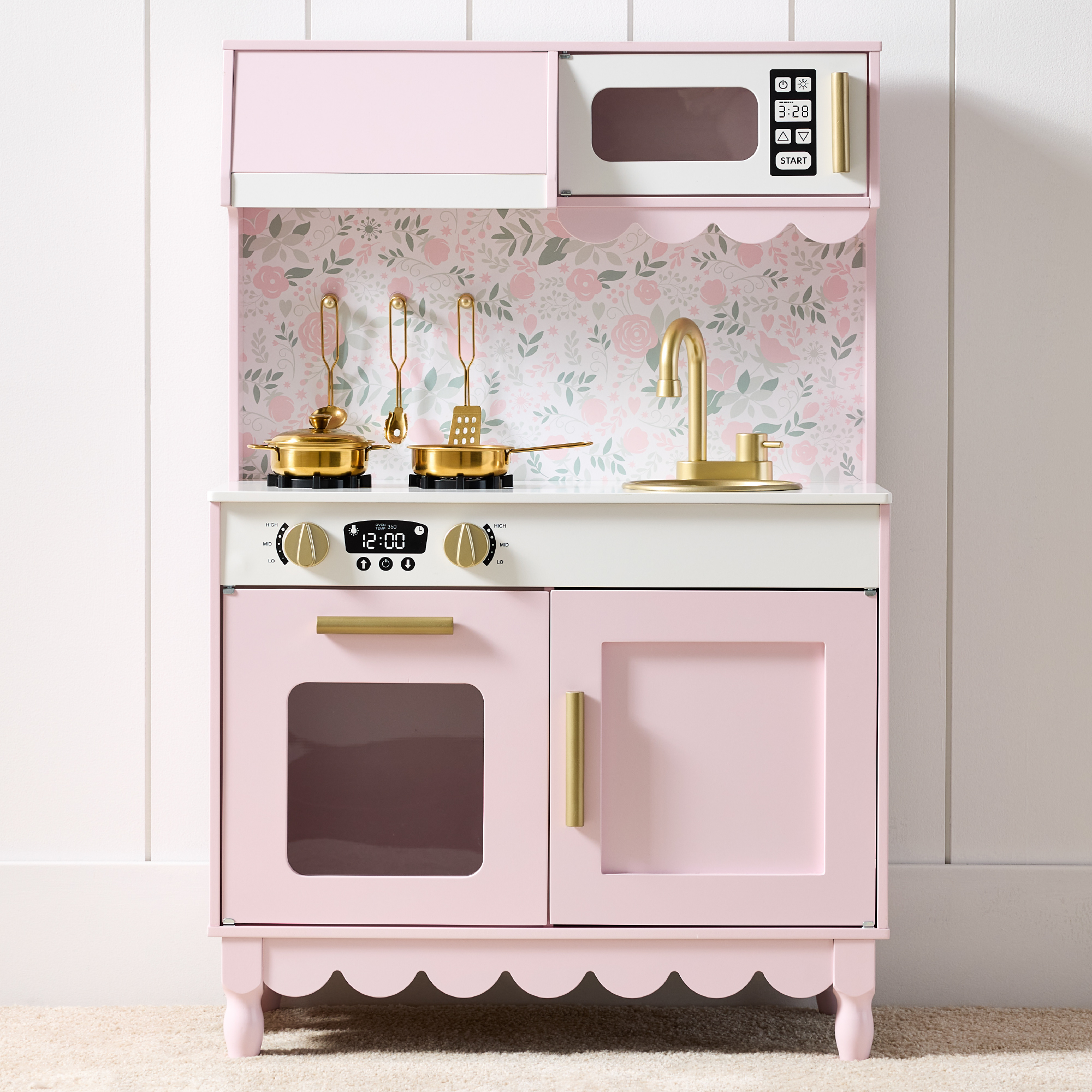 Cottage Wooden Play Kitchen Toy Set for Kids w/ 5 Accessories, Oven - Pink - Best Choice Products Online