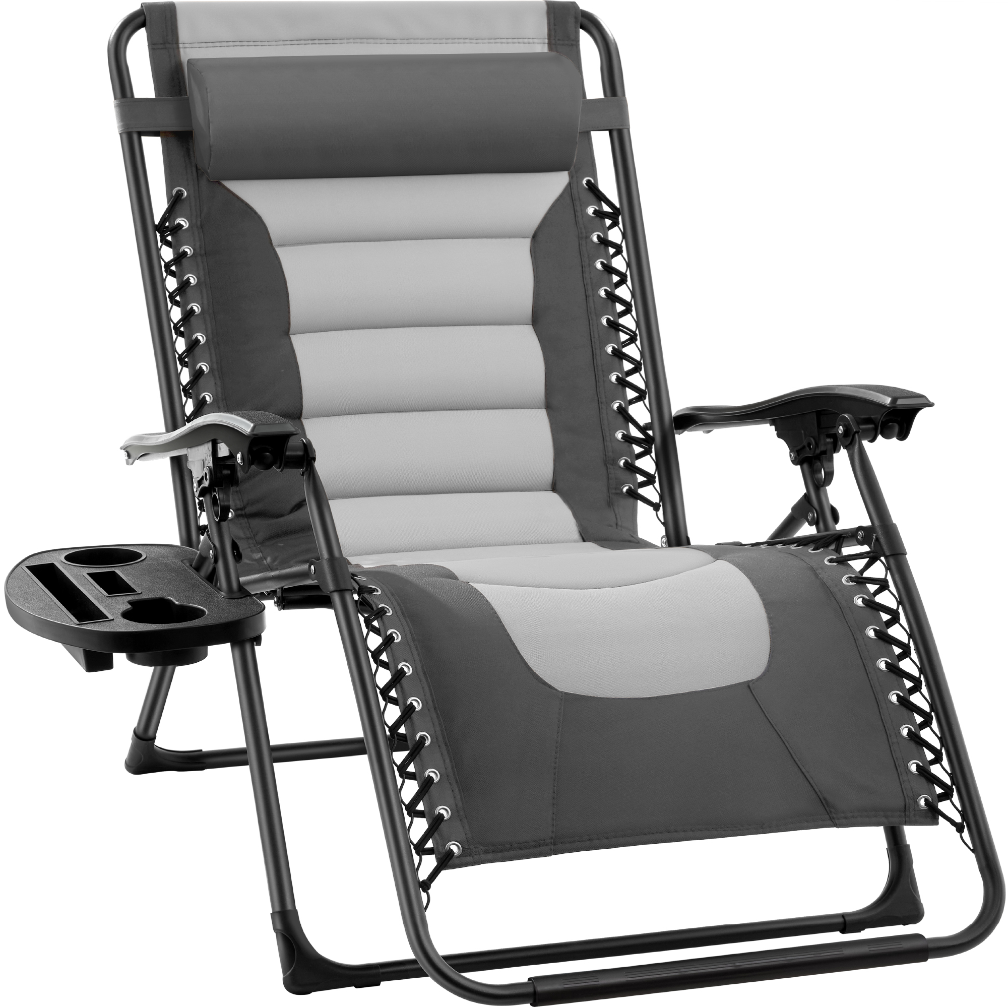 Oversized Padded Zero Gravity Chair, Folding Outdoor Patio Recliner w/ Side Tray - Gray/Light Gray - Best Choice Products Online