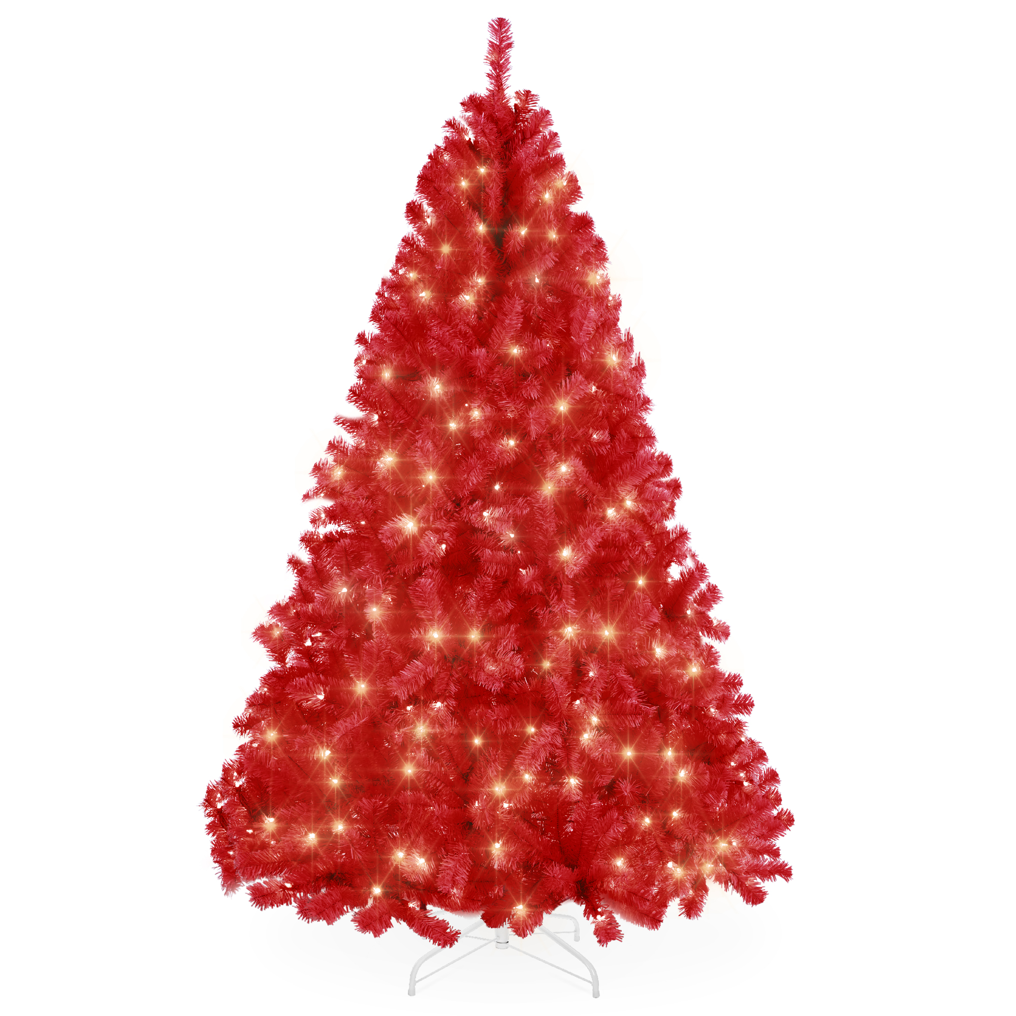 7.5ft Pre-Lit Red Christmas Tree, Artificial Holiday Decoration w/ 550 Lights - Best Choice Products Online