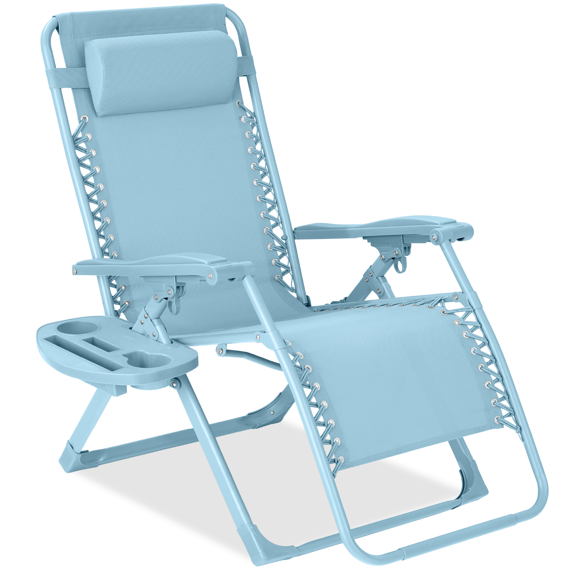 Zero Gravity Chair, Folding Patio Recliner w/ Side Tray, Headrest - Sky - Best Choice Products Online