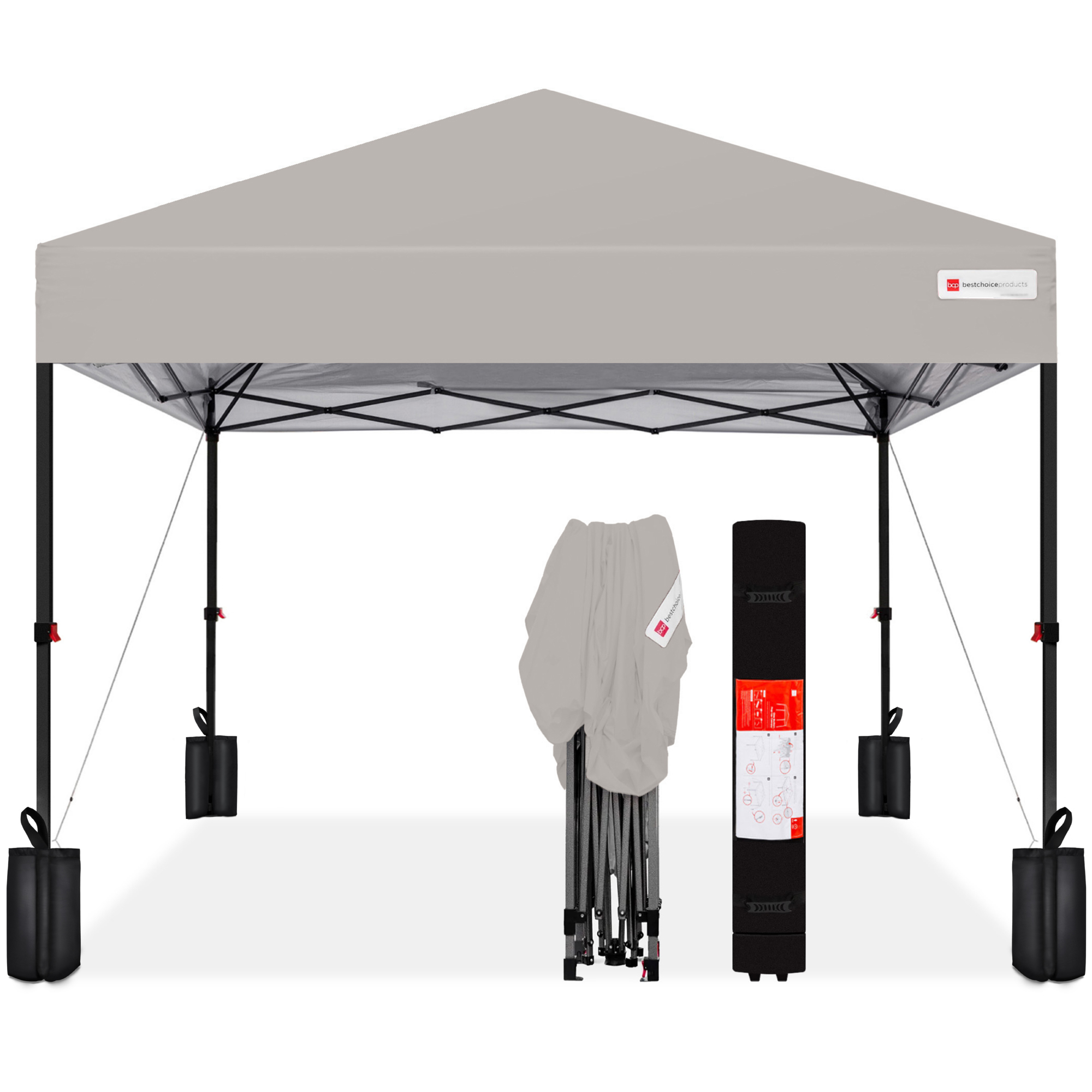 8x8ft Easy Setup Instant Pop Up Canopy w/ 1-Button Setup, Wheeled Case, 4 Weight Bags - Light Gray - Best Choice Products Online