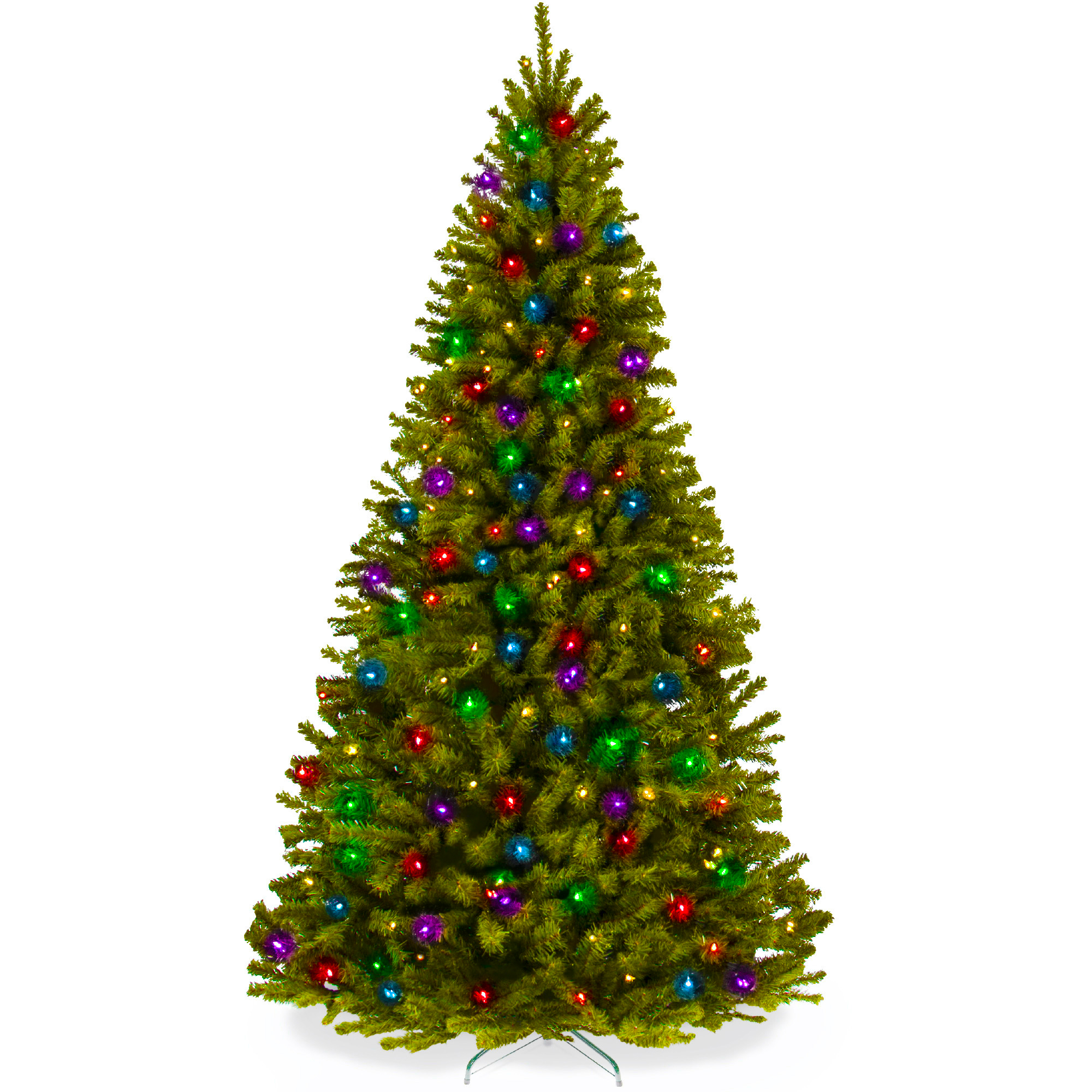 9ft Pre-Lit Spruce Hinged Artificial Christmas Tree w/ 900 Multicolored Lights, Stand - Best Choice Products Online