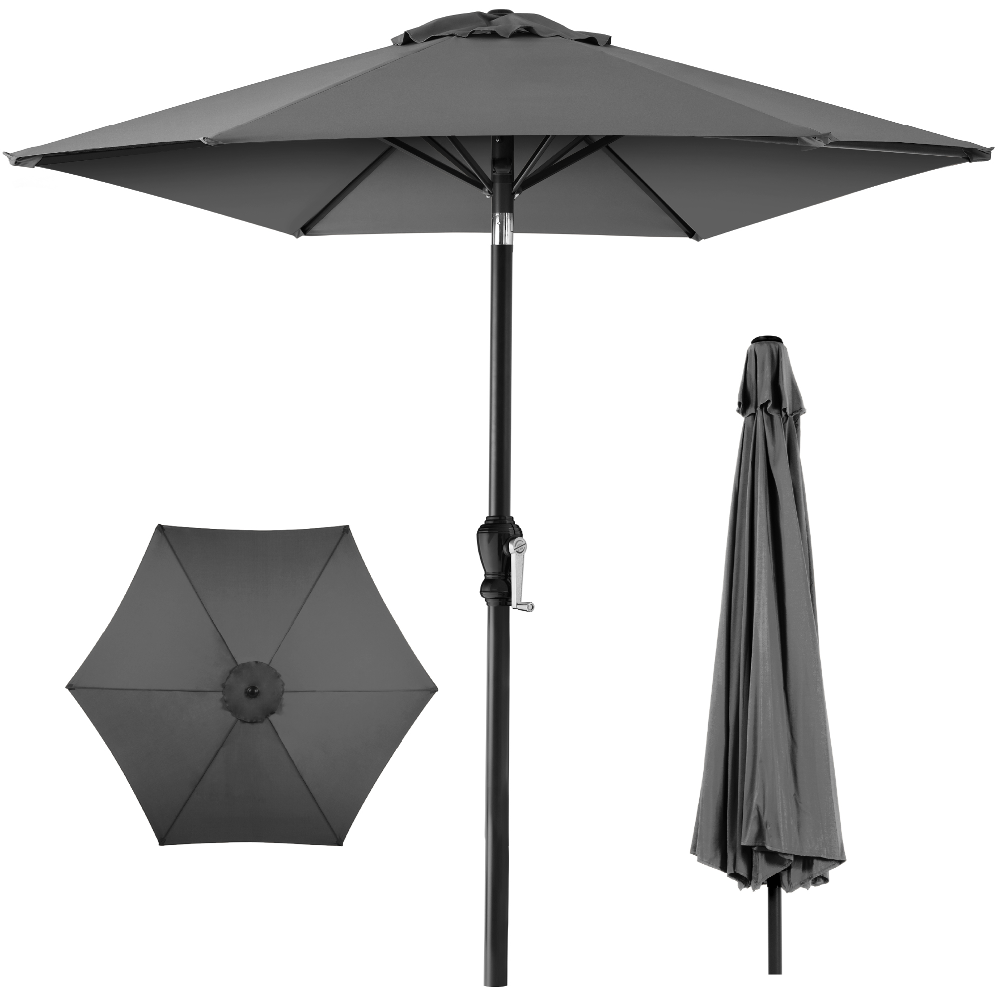10ft Outdoor Steel Market Patio Umbrella w/ Crank, Tilt Push Button, 6 Ribs - Gray - Best Choice Products Online