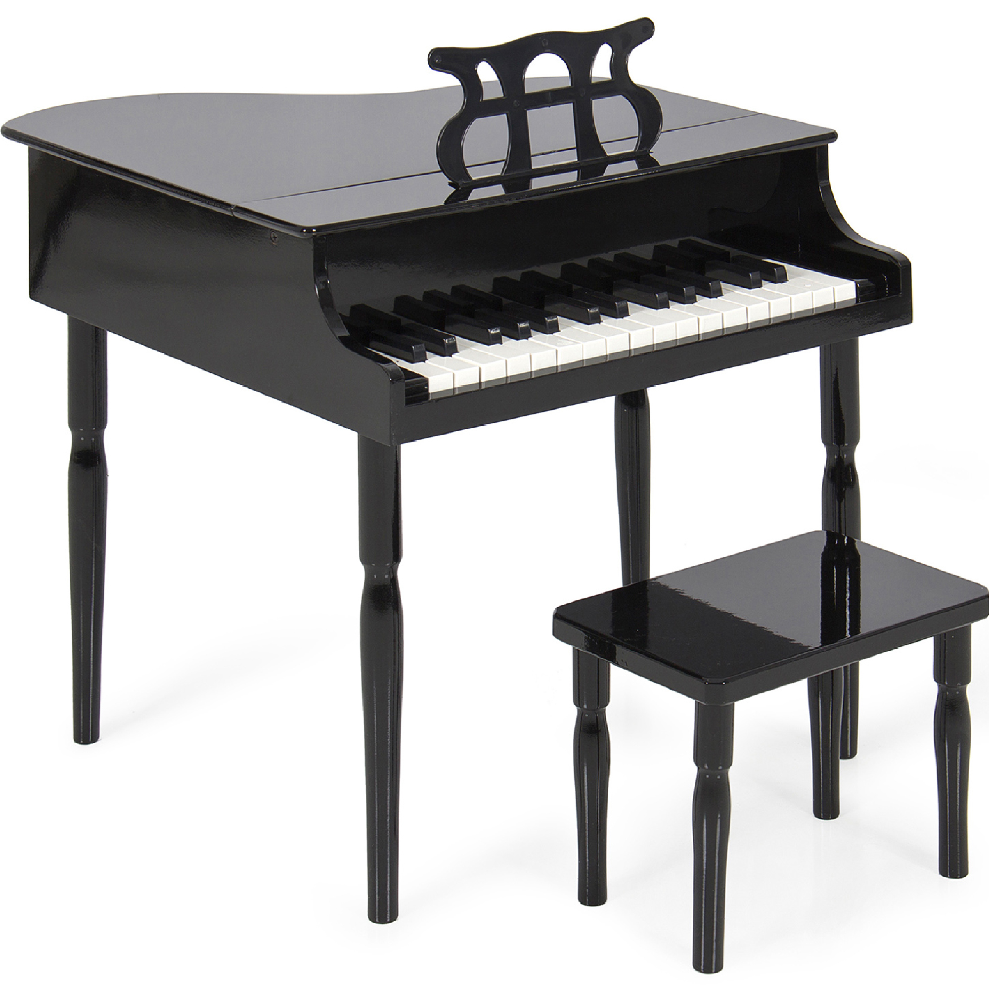 Kids Wooden 30-Key Mini Grand Piano w/ Lid, Bench, Foldable Music Rack, Song Book, Stickers - Black - Best Choice Products Online