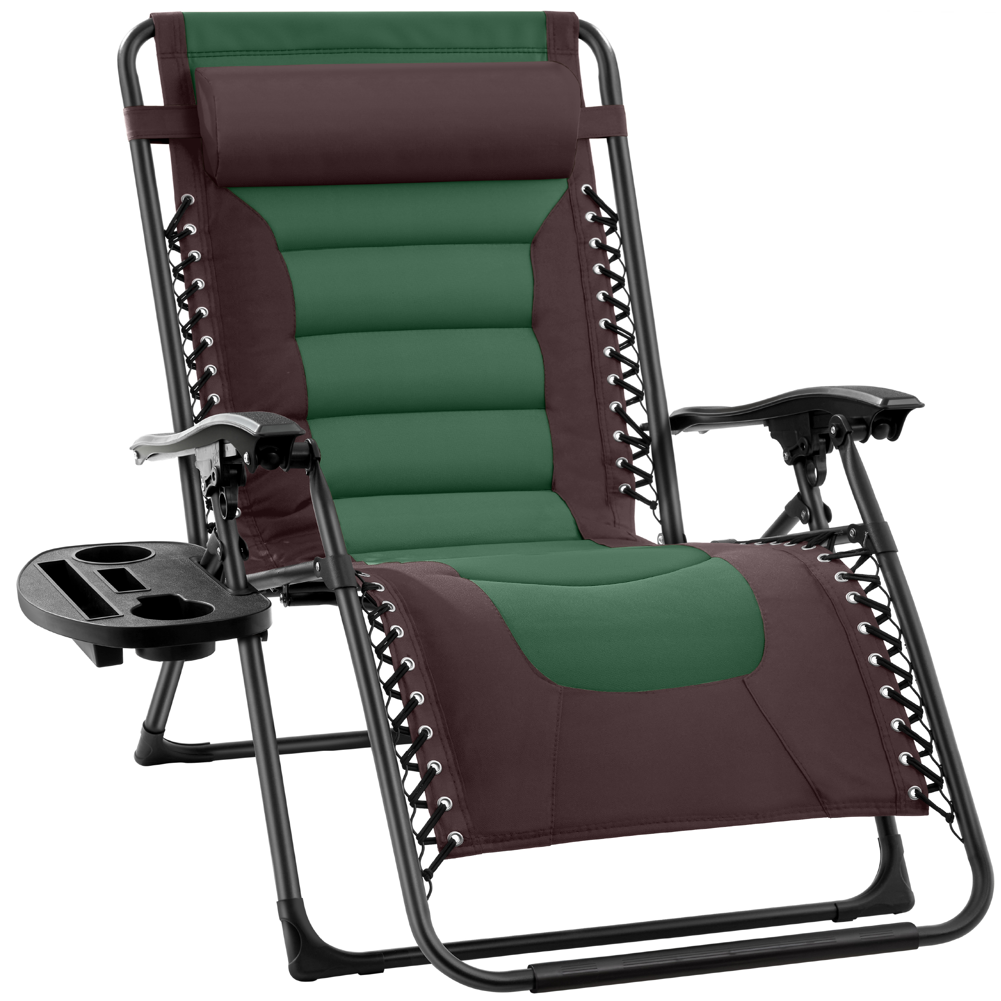 Oversized Padded Zero Gravity Chair, Folding Outdoor Patio Recliner w/ Side Tray - Espresso/Green - Best Choice Products Online
