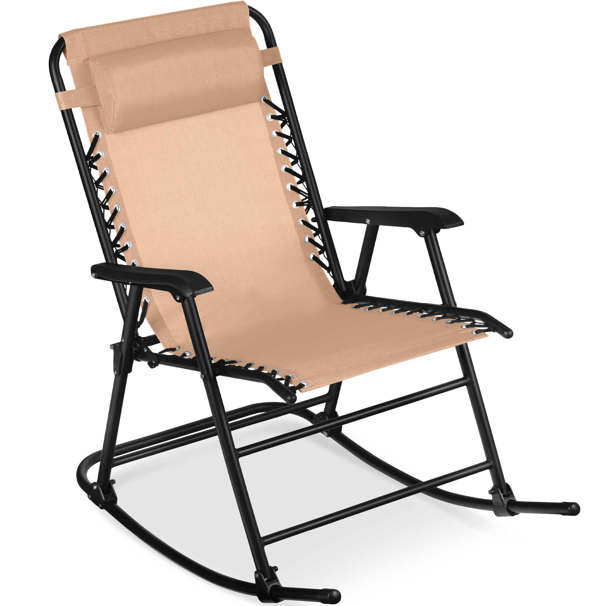 Folding Outdoor Zero Gravity Rocking Lounge Chair w/ Headrest Pillow - Beige - Best Choice Products Online