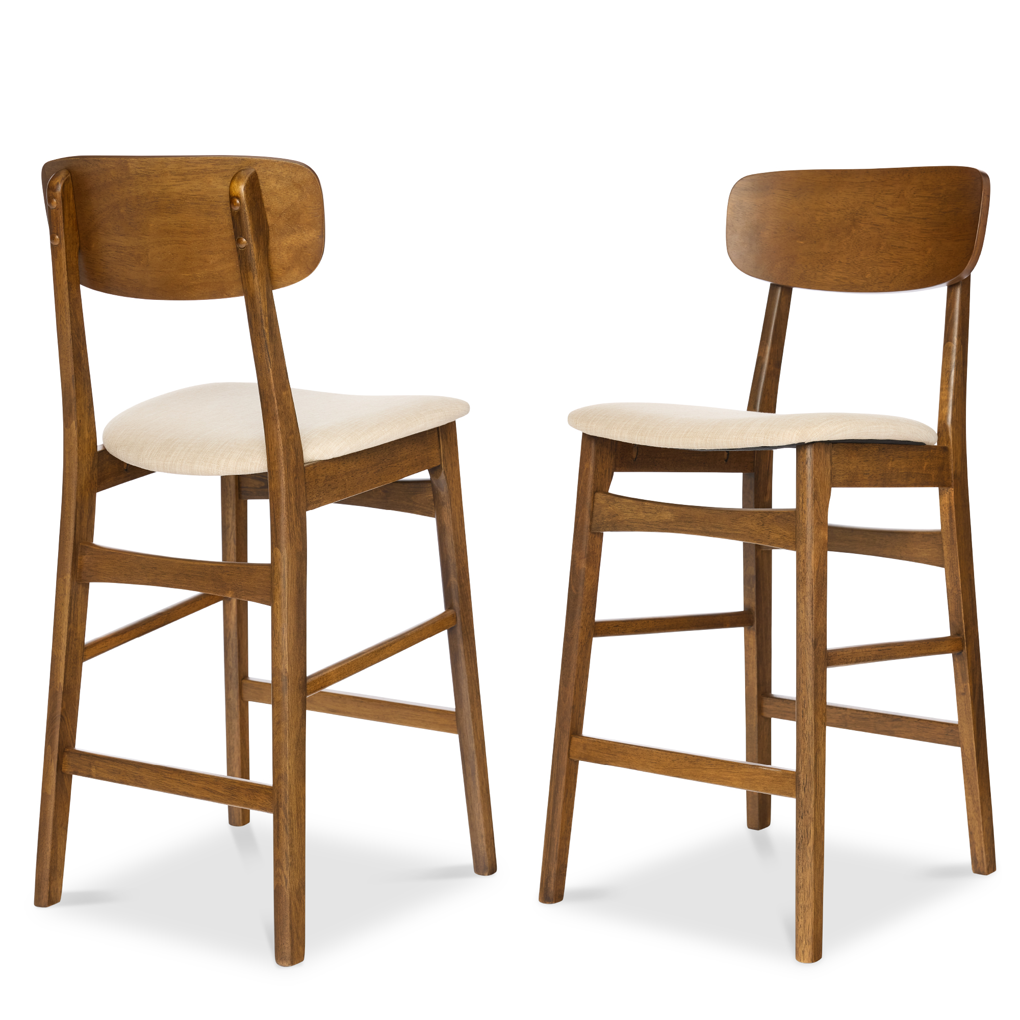 2-Piece Farmhouse Counter Height Bar Stool Set w/ Cushioned Seat, Wooden Backrest â?? Walnut/Cream - Best Choice Products Online