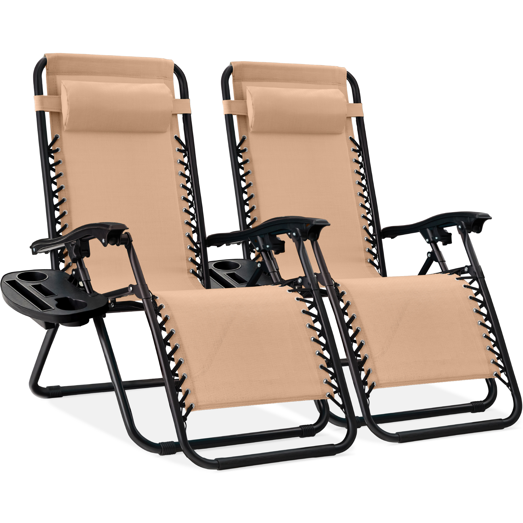2-Pack Zero Gravity Chairs, Adjustable Lounge Recliners For Patio & Pool w/ Cup Holders - Beige - Best Choice Products Online