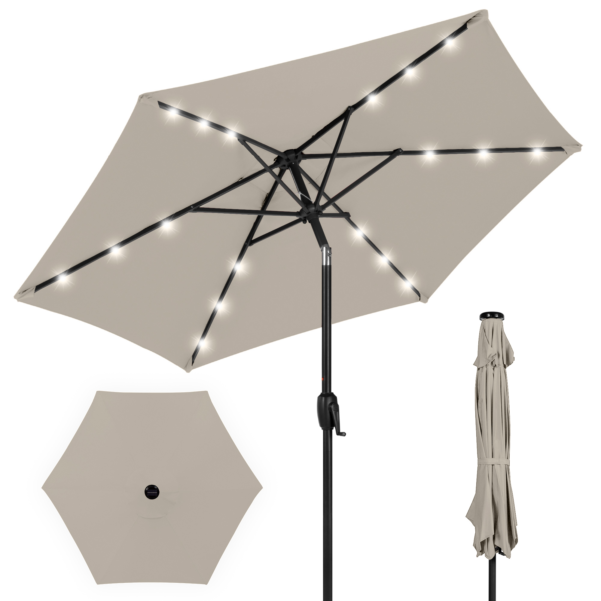 Best Choice Products 7.5ft Outdoor Solar Patio Umbrella for Deck, Pool w/ Tilt, Crank, LED Lights - Beige