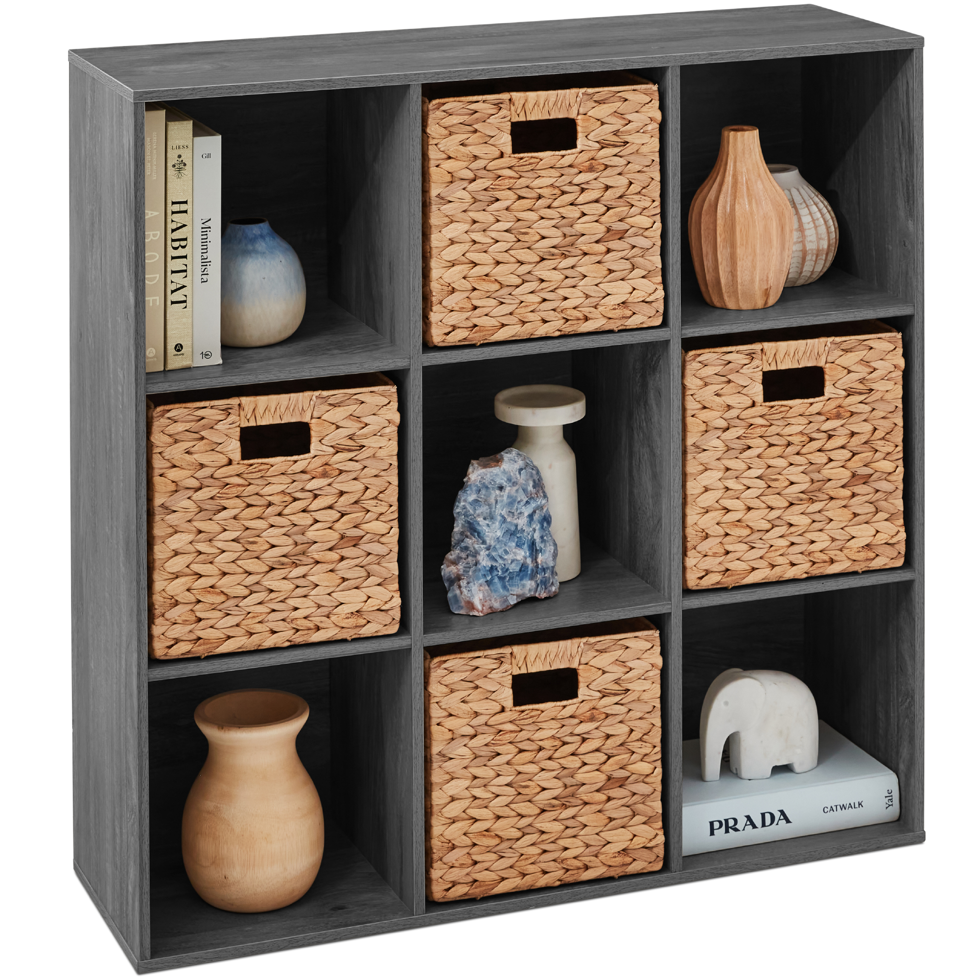 9-Cube Bookshelf, Display Storage System, Organizer w/ Removable Back Panels - Dark Gray - Best Choice Products Online