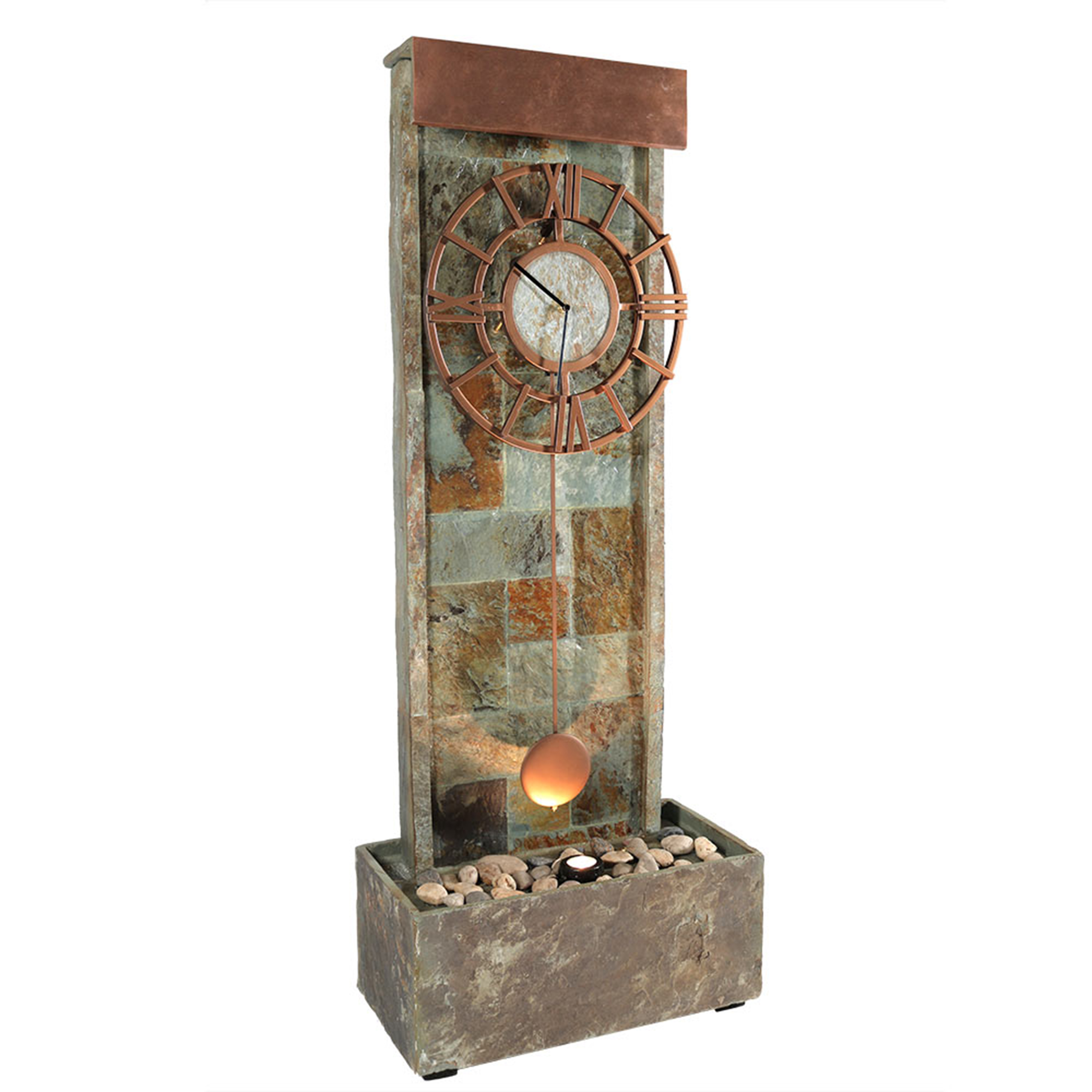 Sunnydaze Slate Clock Water Fountain with LED Light - 49-Inch