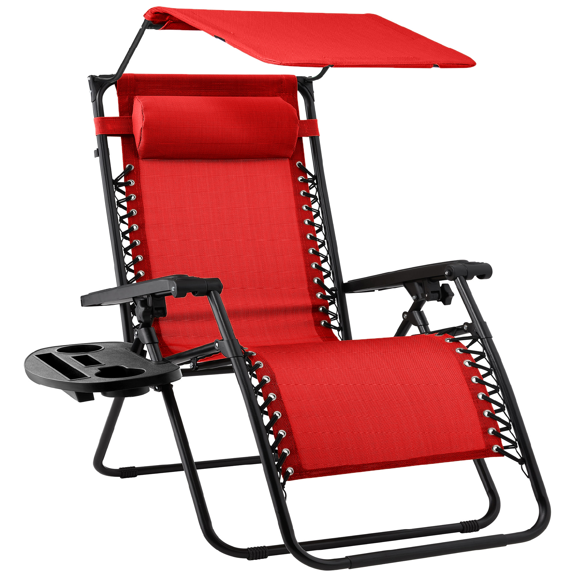 Folding Zero Gravity Chair, Patio Lounge Recliner w/ Canopy Shade, Headrest, Side Tray - Crimson Red - Best Choice Products Online