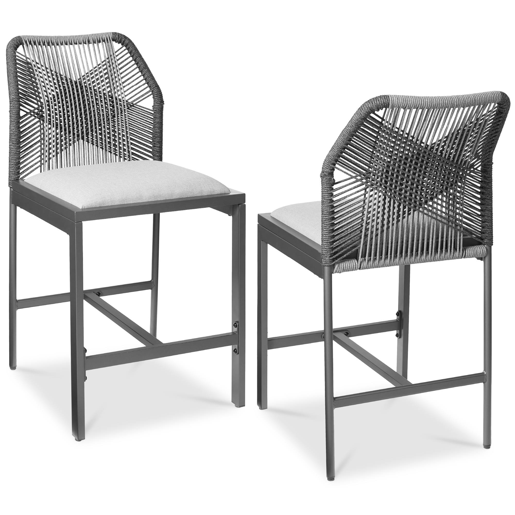 Set of 2 Indoor Outdoor Counter Height Barstools w/ All-Weather Rope & Aluminum - Charcoal/Graphite - Best Choice Products Online