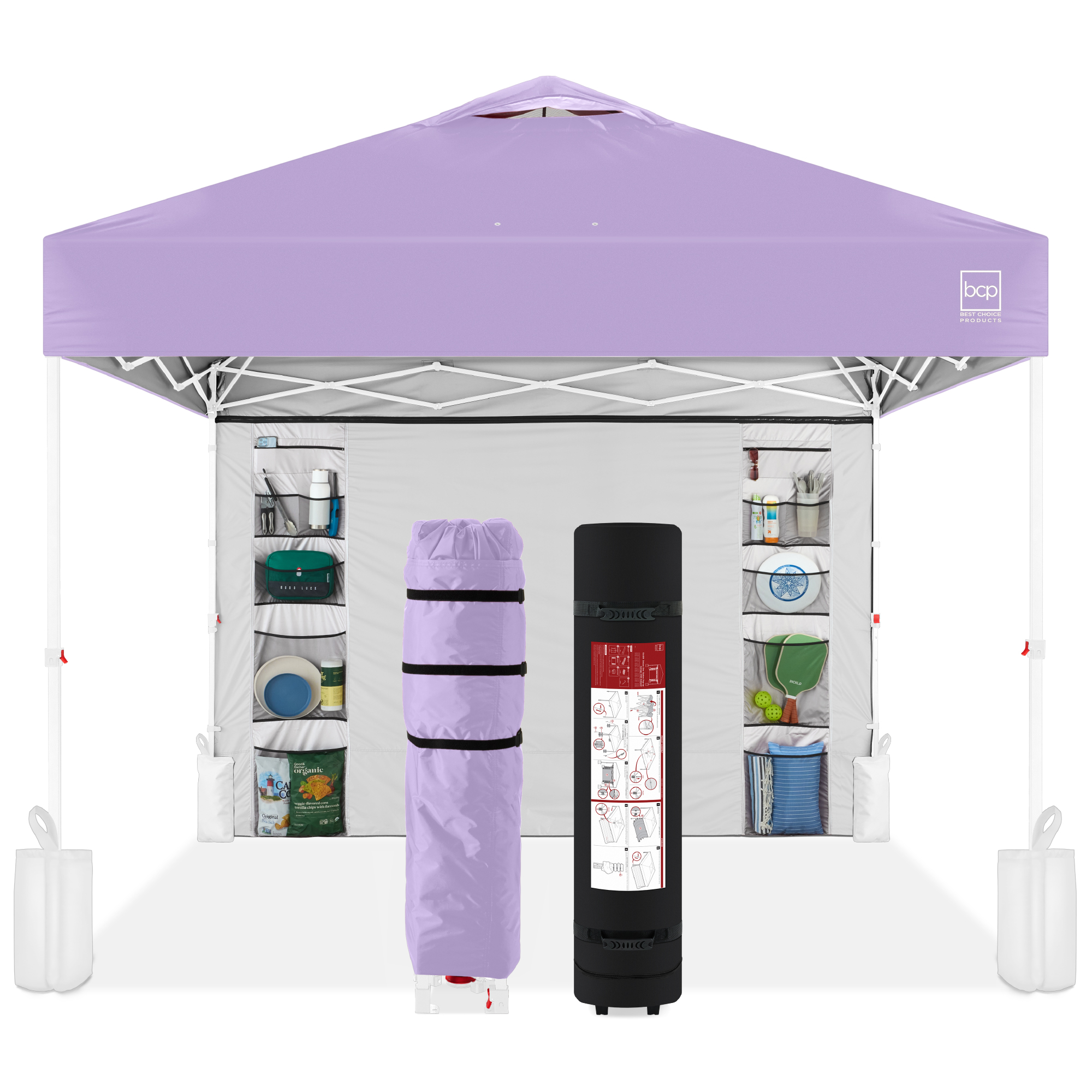 10x10ft Easy Setup Pop Up Canopy, Portable Tent w/ Side Wall, 1-Button Push, Case - Lilac/White - Best Choice Products Online