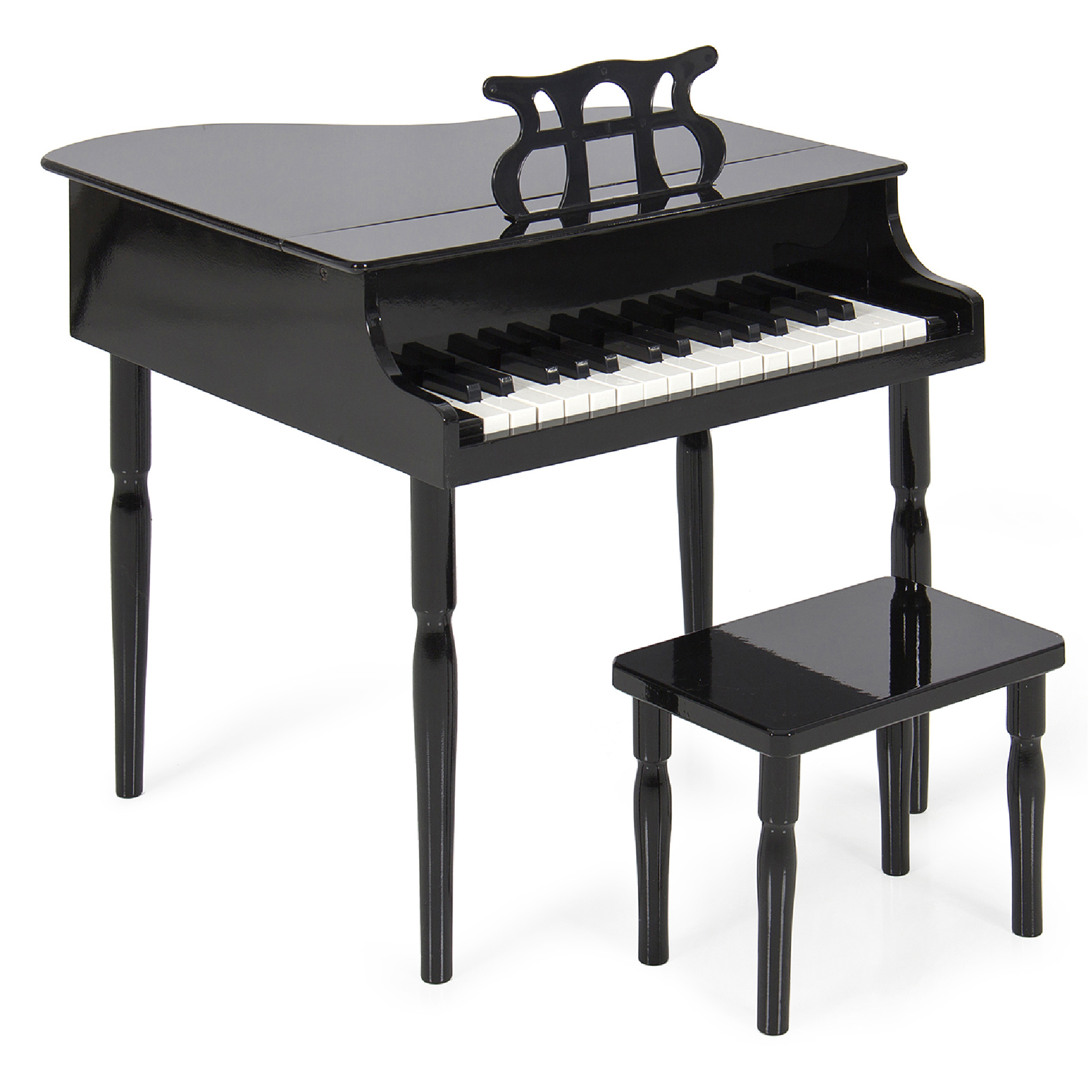 Kids Wooden 30-Key Mini Grand Piano w/ Lid, Bench, Foldable Music Rack, Song Book, Stickers - Black - Best Choice Products Online