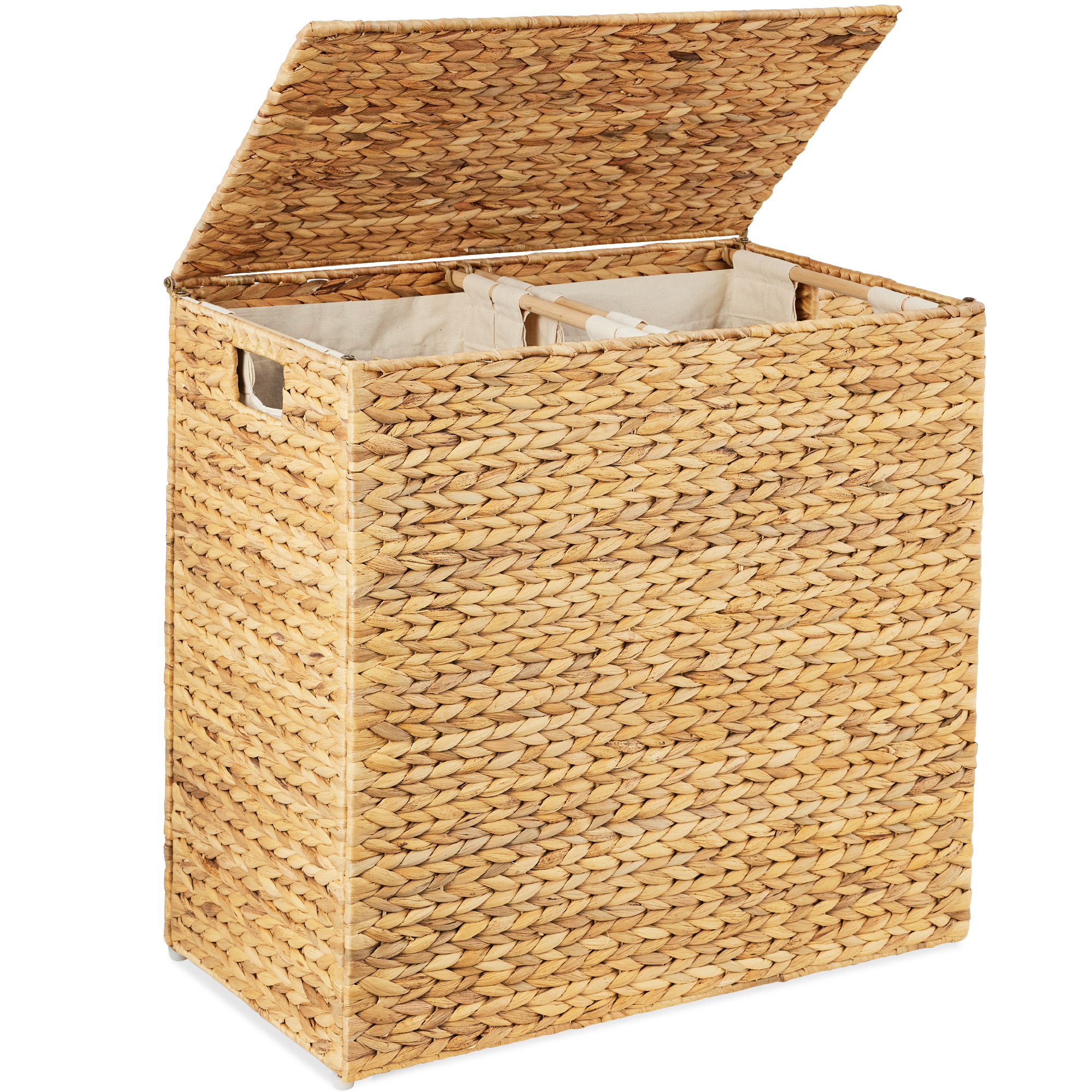 Large Double Laundry Hamper Basket w/ 2 Liner Bags, Handles, Natural Woven Water Hyacinth - Natural - Best Choice Products Online