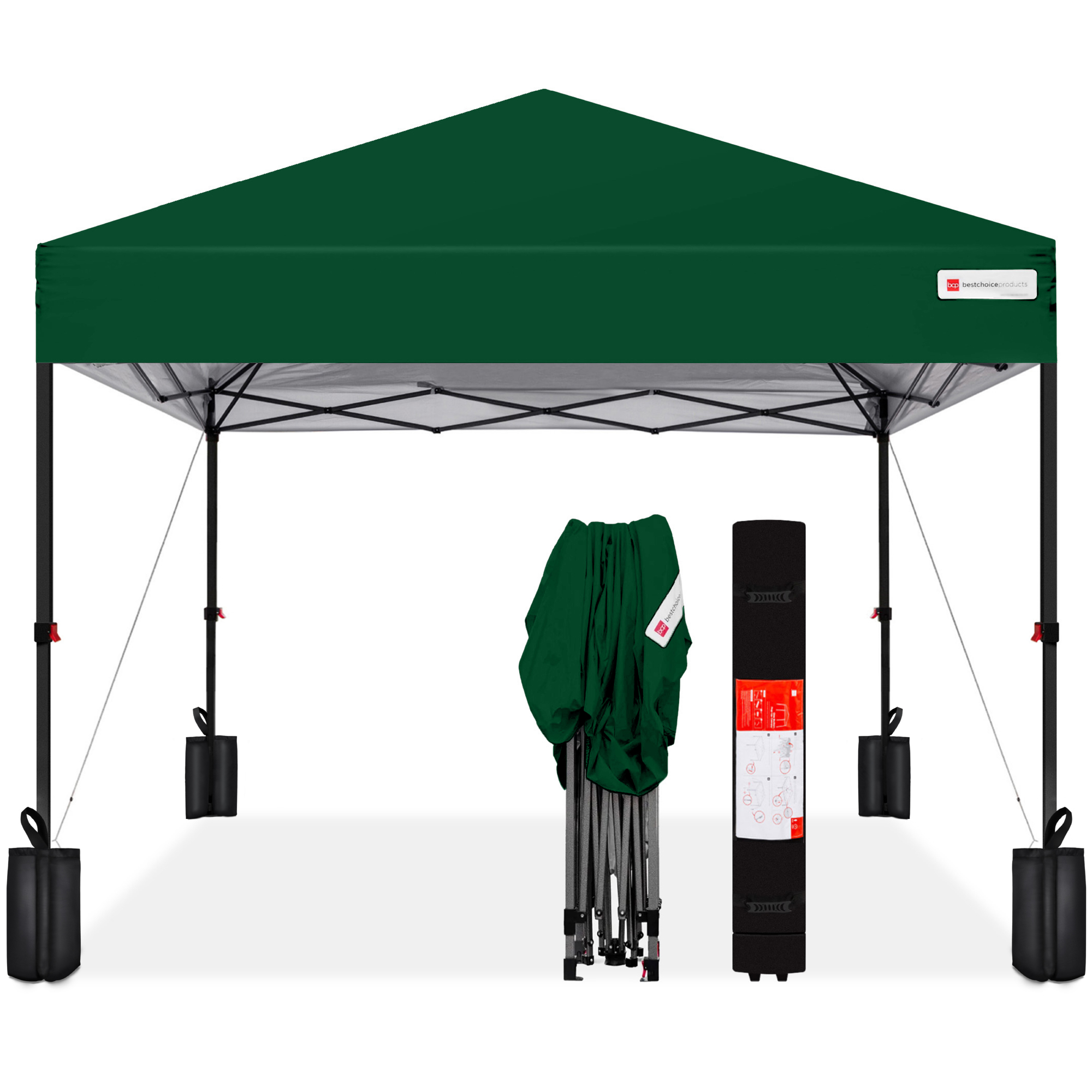 One-Person Setup 10x10ft Instant Pop-Up Canopy Portable Tent w/ 1-Button Push, Wheeled Carry Case - Forest Green - Best Choice Products Online
