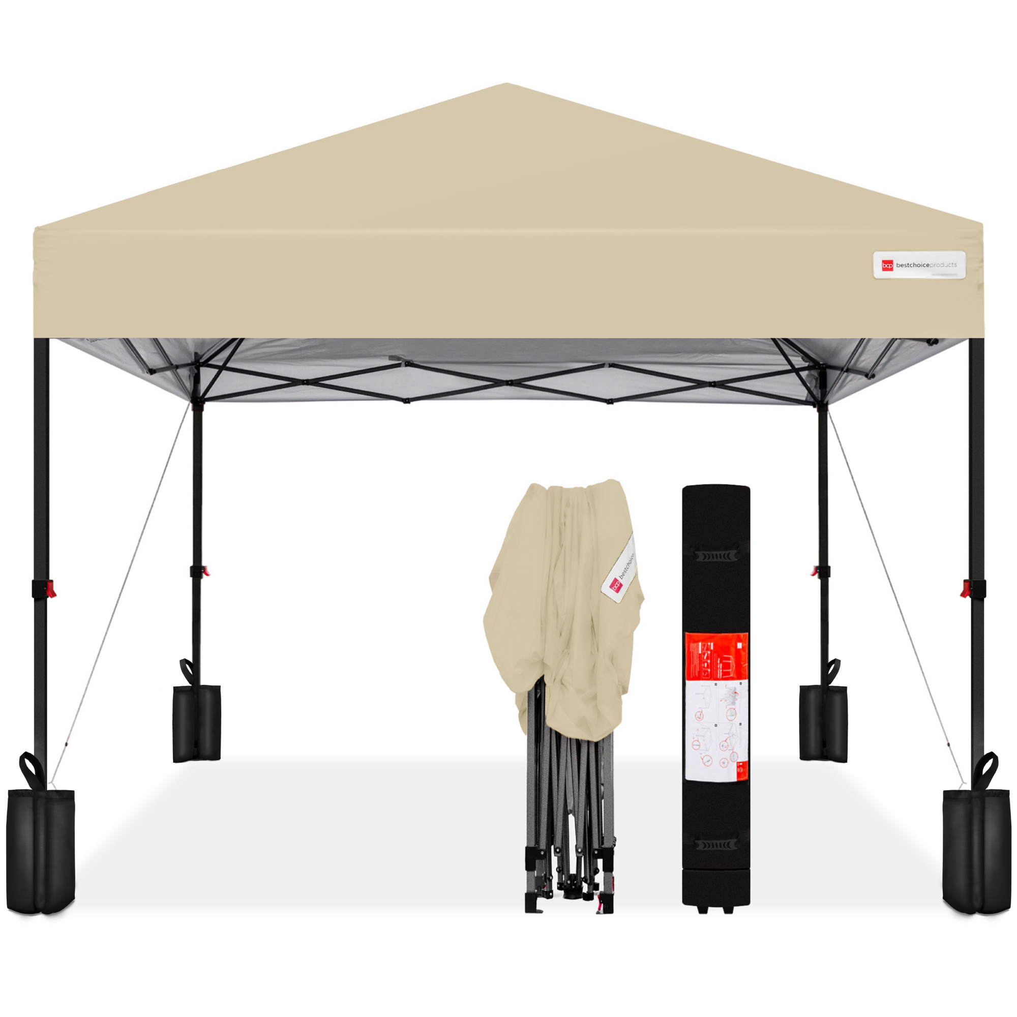 One-Person Setup 10x10ft Instant Pop-Up Canopy Portable Tent w/ 1-Button Push, Wheeled Carry Case - Sand - Best Choice Products Online