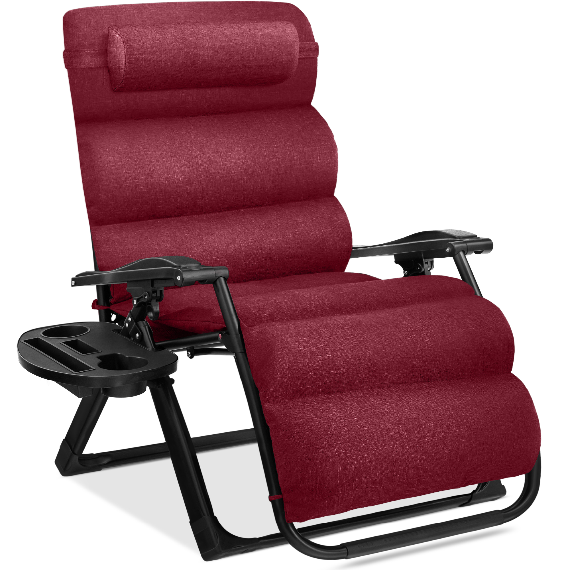 Oversized Zero Gravity Chair, Folding Outdoor Recliner w/ Removable Cushion, Side Tray - Burgundy - Best Choice Products Online