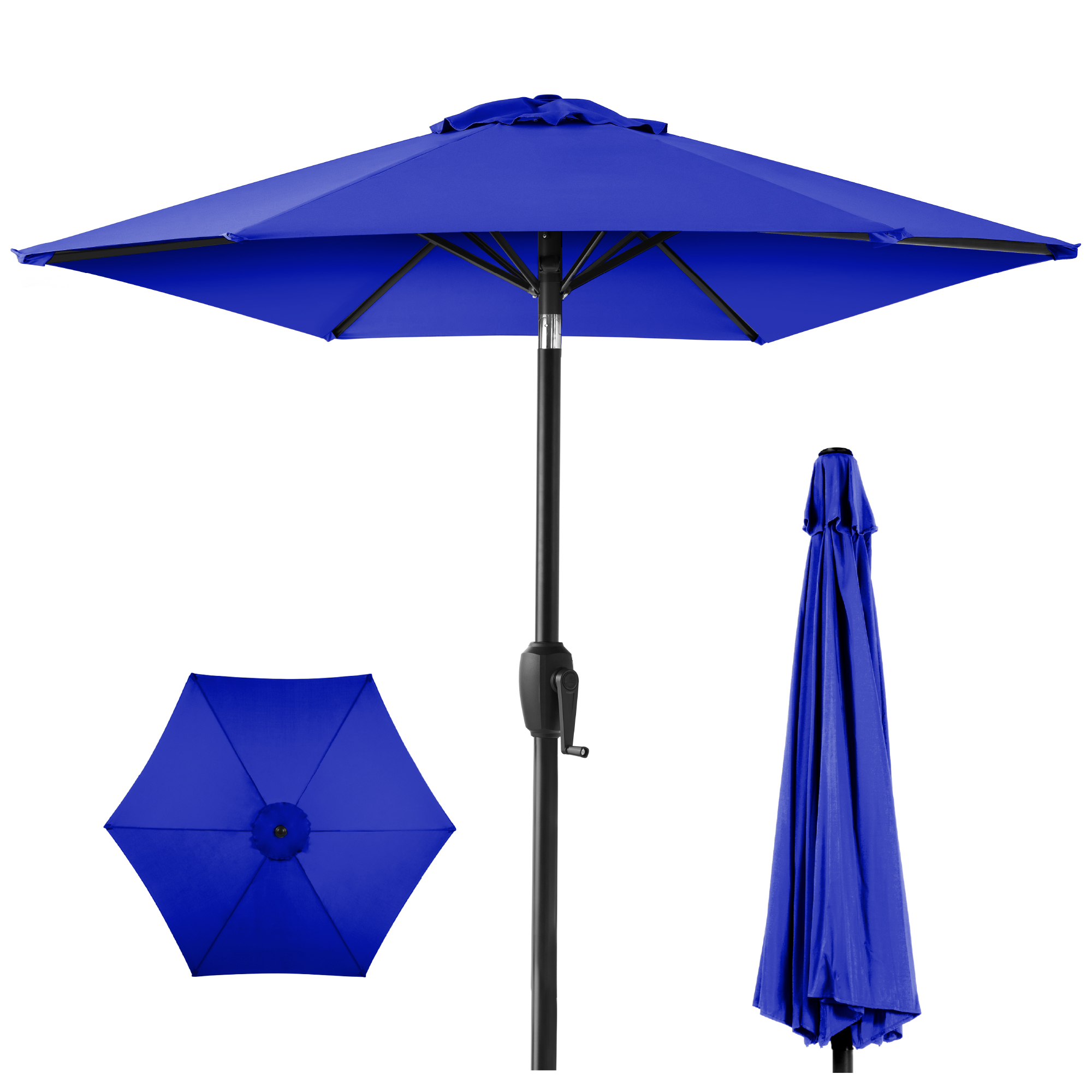 7.5ft Heavy-Duty Outdoor Market Patio Umbrella w/ Push Button Tilt, Easy Crank Lift - Resort Blue | Best Choice Products Online