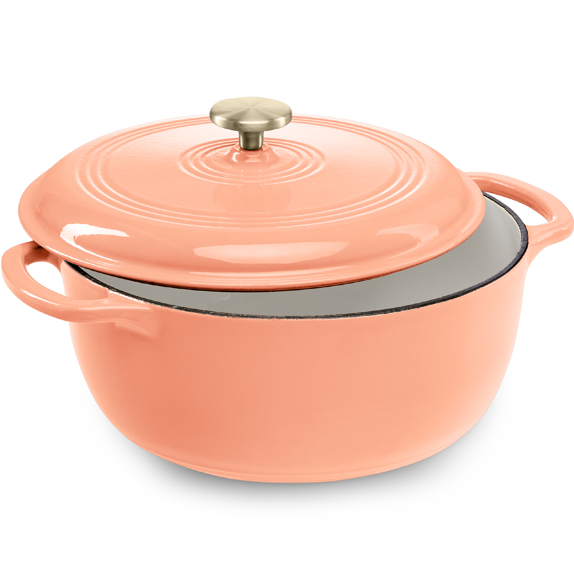 6qt Cast-Iron Dutch Oven, Heavy-Duty Kitchenware w/ Enamel, Side Handles - Peach Sorbet - Best Choice Products Online