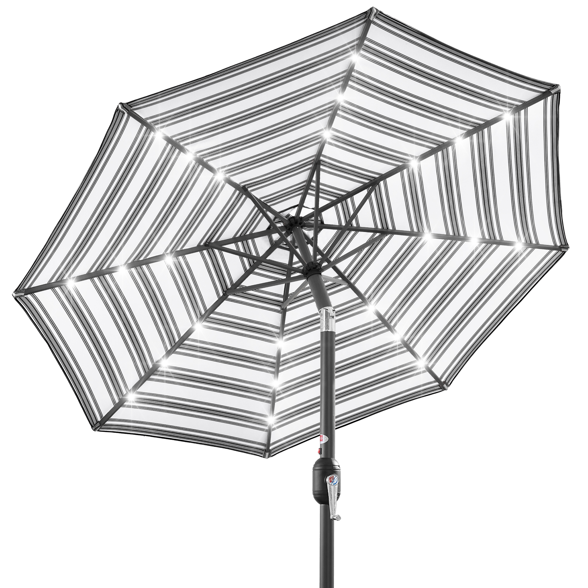 10ft Solar LED Lighted Patio Umbrella w/ Tilt Adjustment, UV-Resistant Fabric - Striped Black - Best Choice Products Online