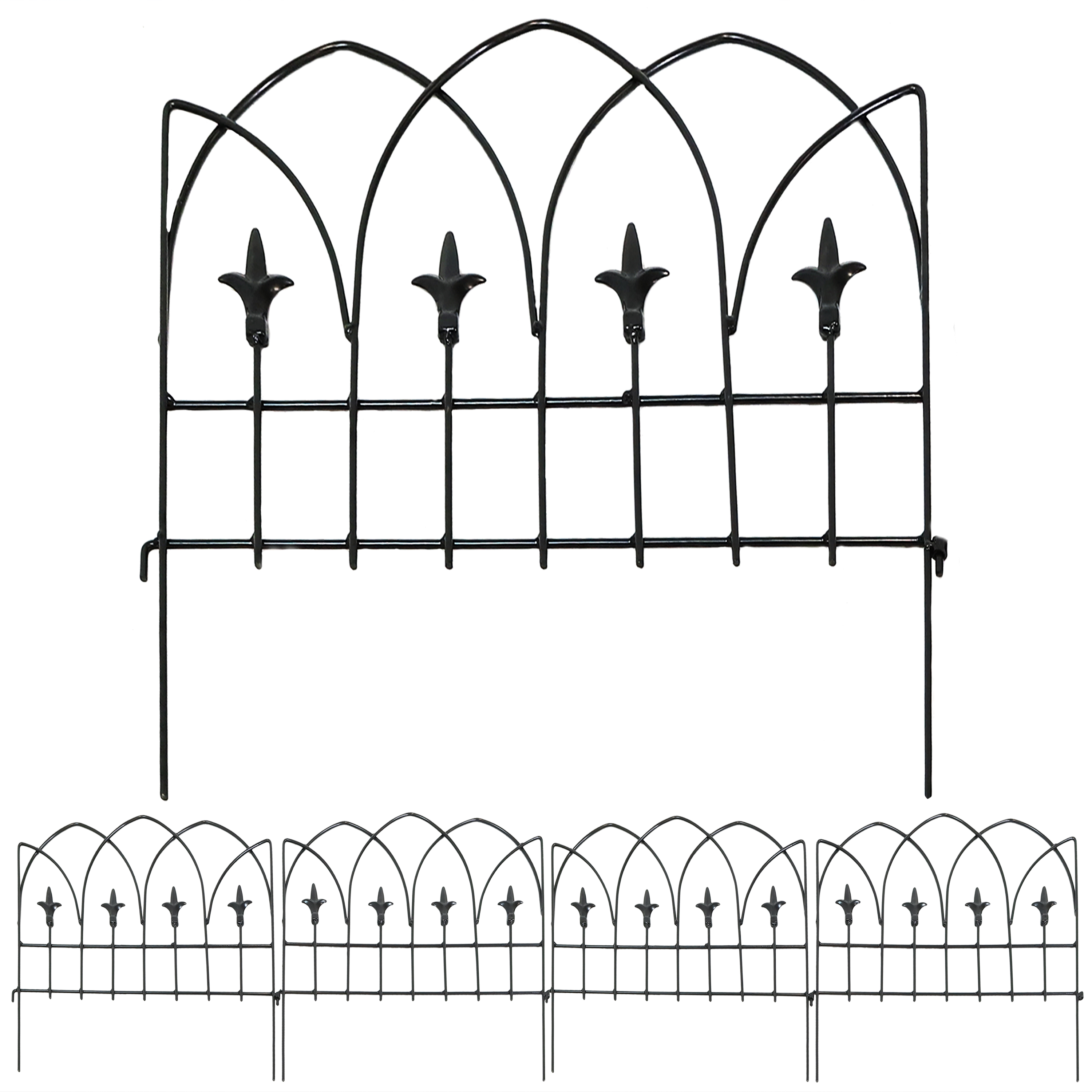 Sunnydaze Set of 5 Bayonne Steel Decorative Finial Border Fence - 19-Inch