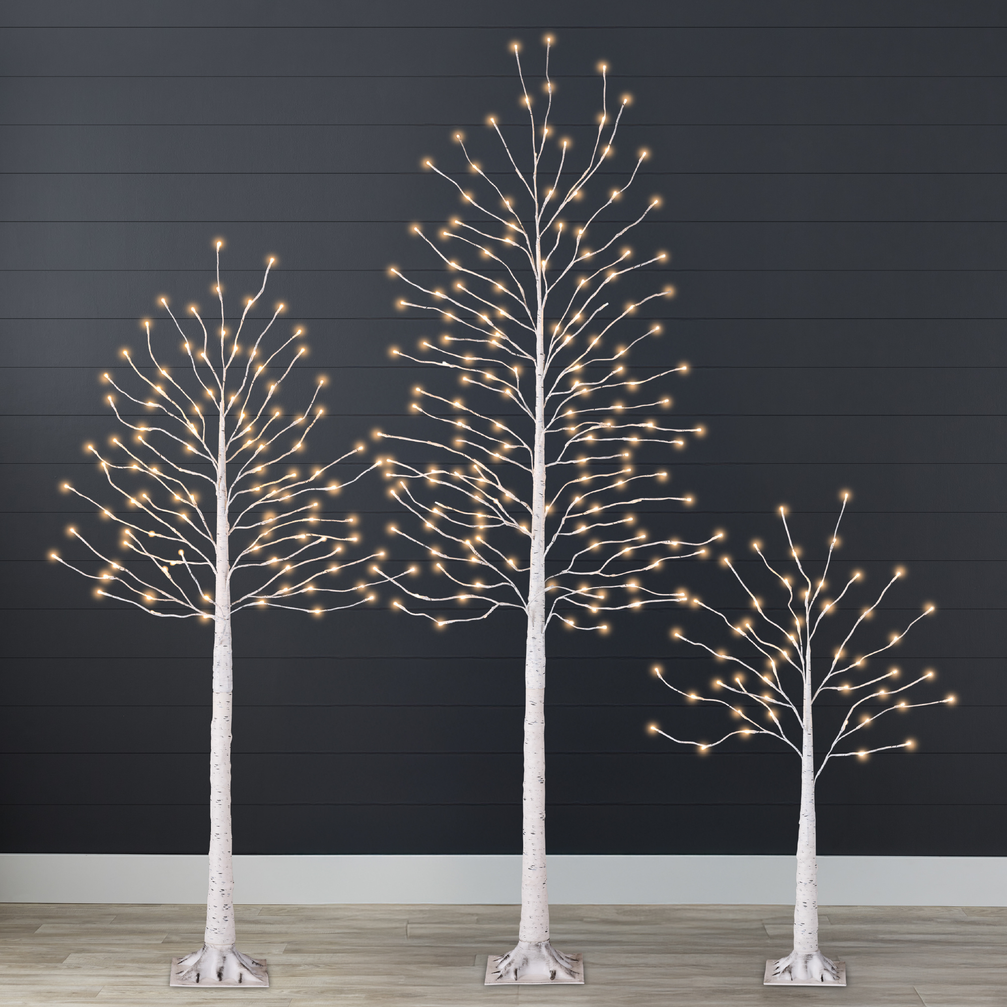 Set of 3 Lighted Twig Birch Trees, 4ft, 6ft, 8ft w/ 300 LEDs, Warm White, Multicolor Lights - White - Best Choice Products Online