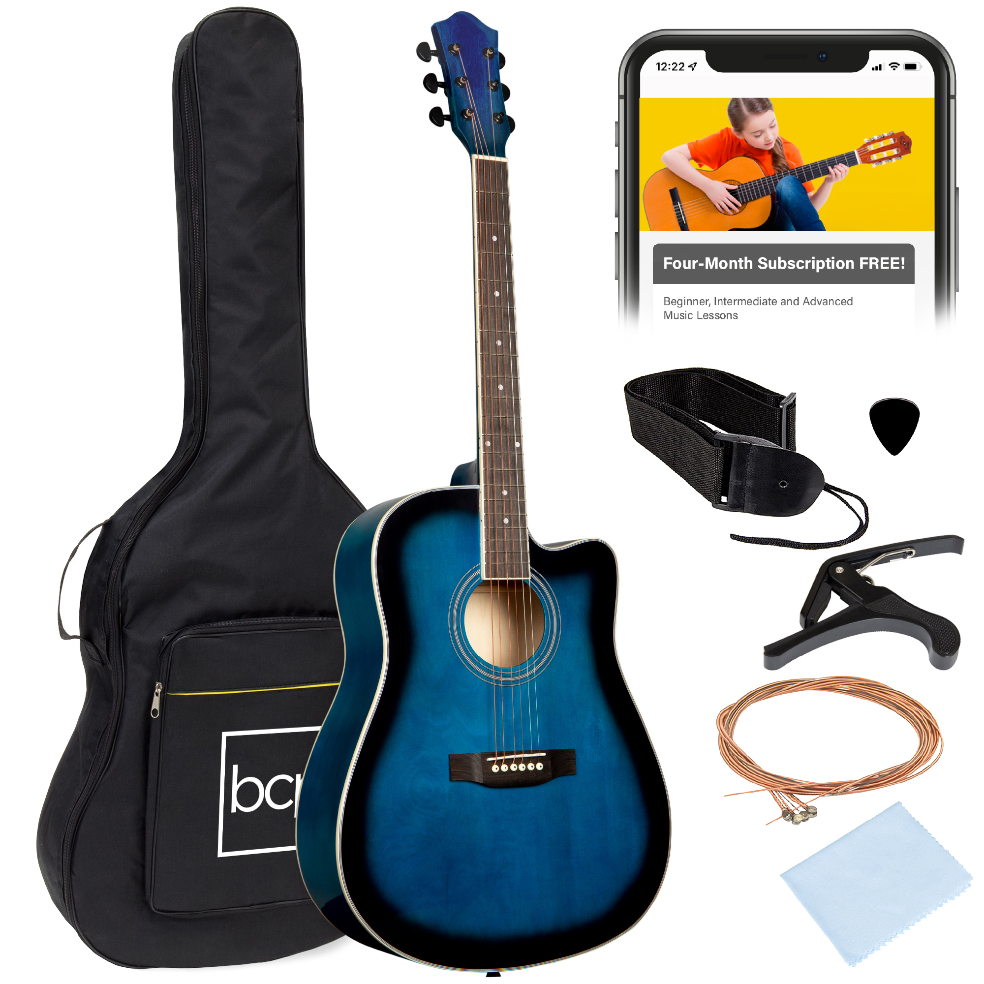 41in Full Size Beginner Acoustic Guitar Set w/ Case, Strap, Capo, Strings, Pick, Tuner - Blue - Best Choice Products Online