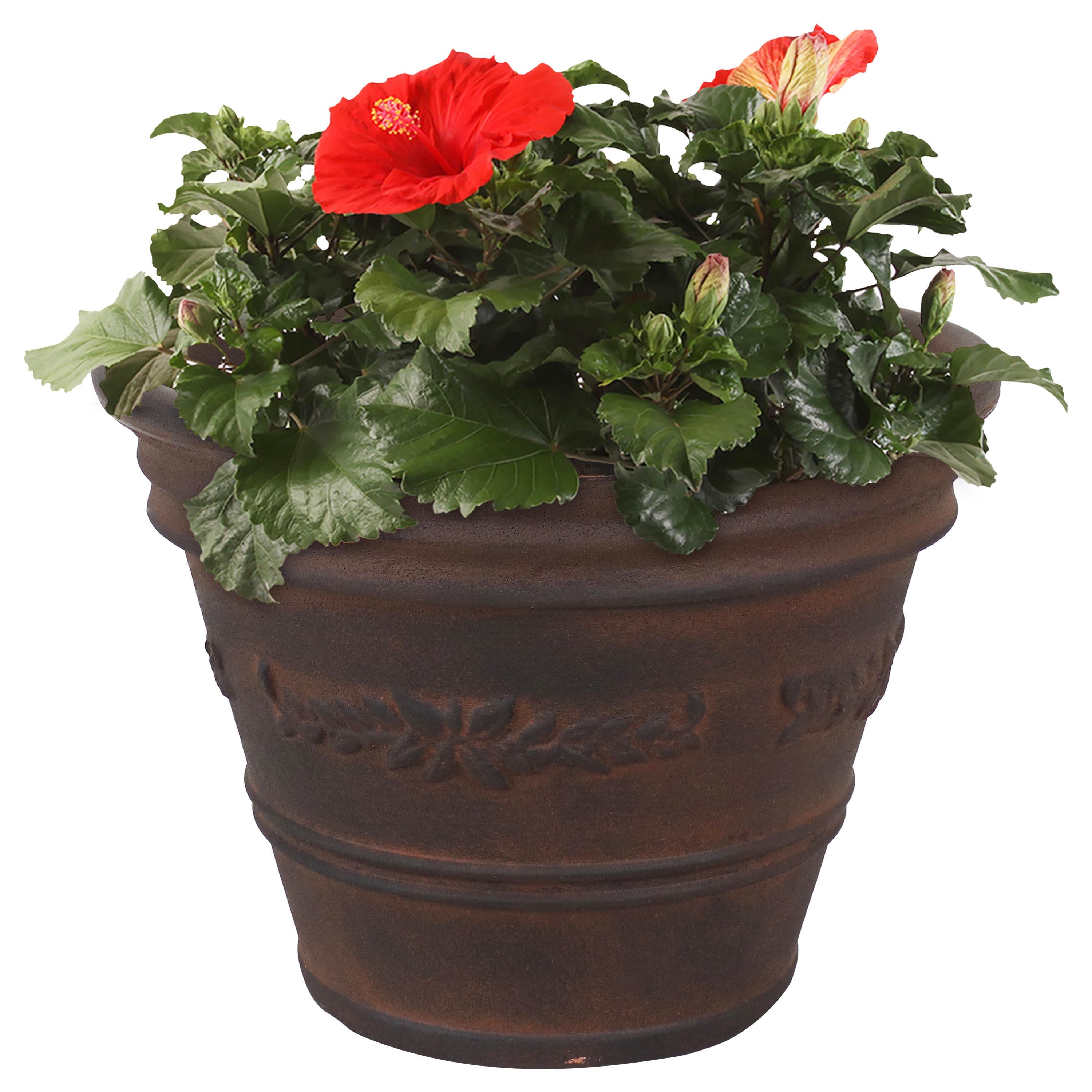 Sunnydaze Laurel Indoor and Outdoor Resin Planter, Rust Finish, 13-Inch Diameter, Single