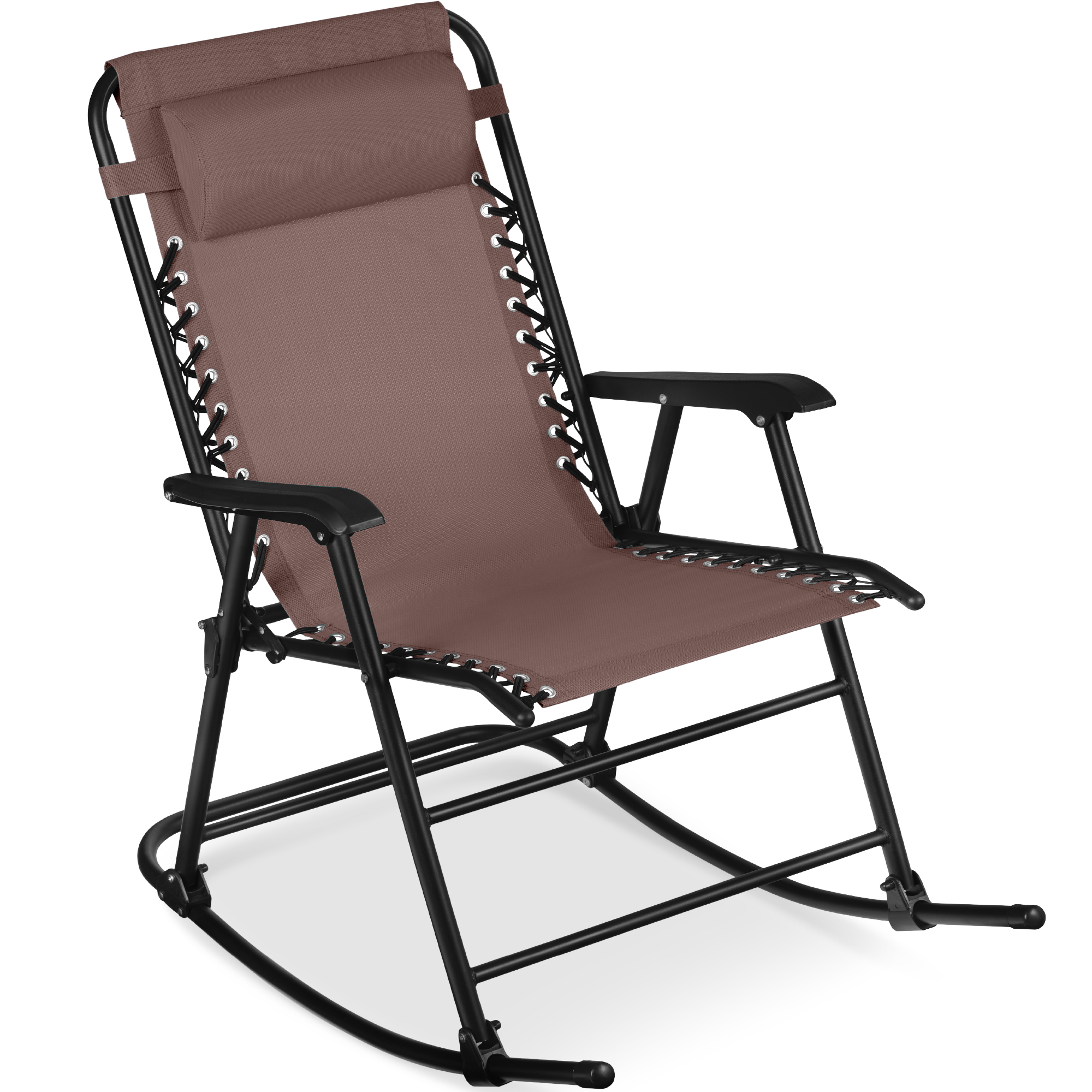 Folding Outdoor Zero Gravity Rocking Lounge Chair w/ Headrest Pillow - Brown - Best Choice Products Online