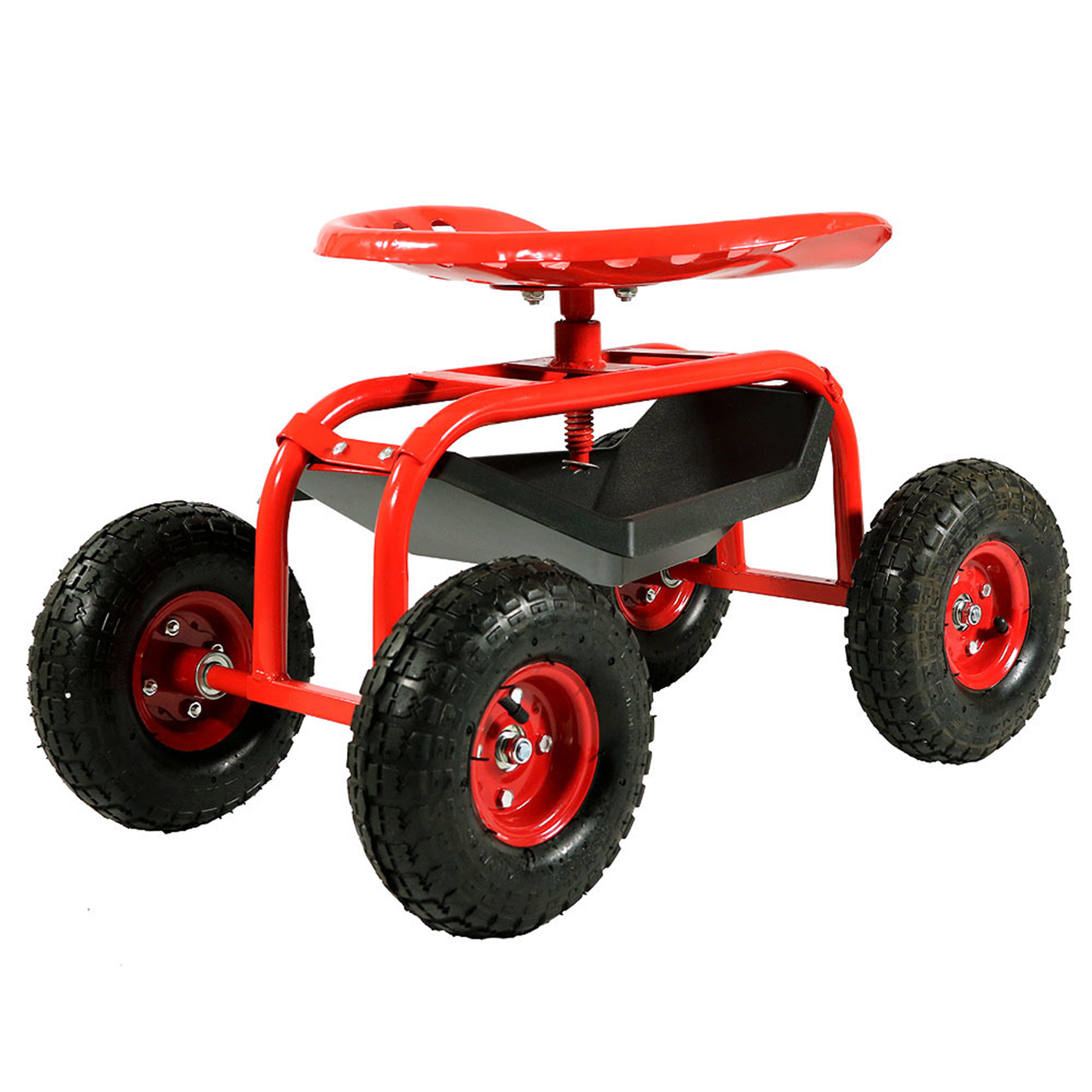 Sunnydaze Rolling Garden Cart with 360 Degree Swivel Seat & Tray - Red