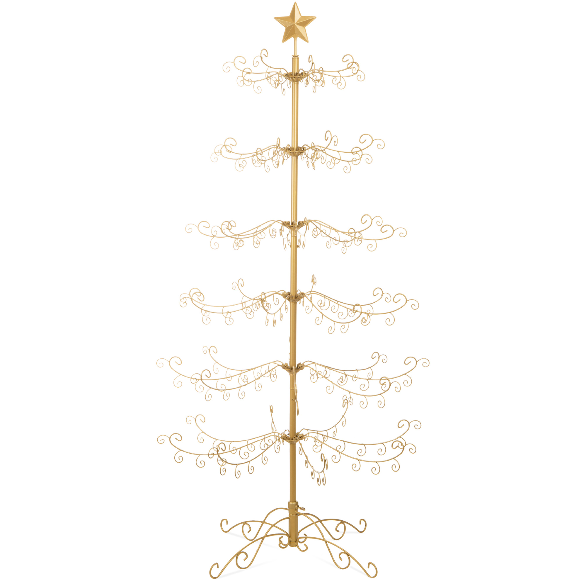 Ornament Display Christmas Trees 6ft - Metal Wire, Wrought Iron Ornament Christmas Tree w/ Easy Assembly, Stand - Gold