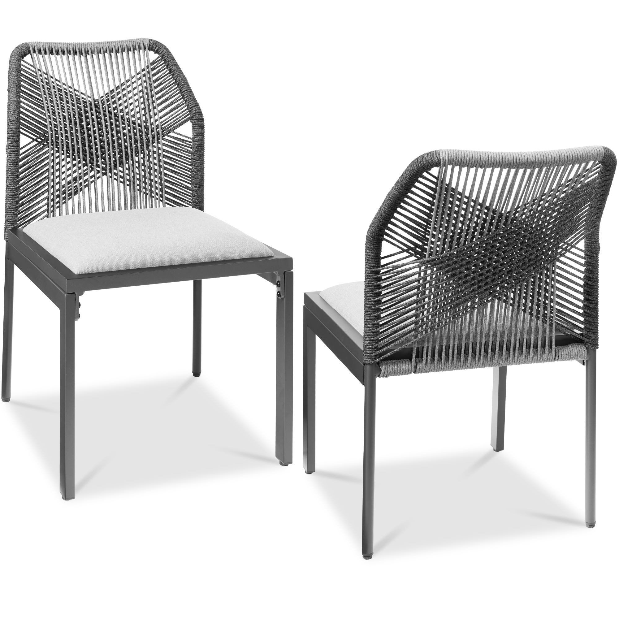 Set of 2 Indoor/Outdoor Aluminum Woven Side Dining Chairs w/ All-Weather Rope - Charcoal/Graphite - Best Choice Products Online