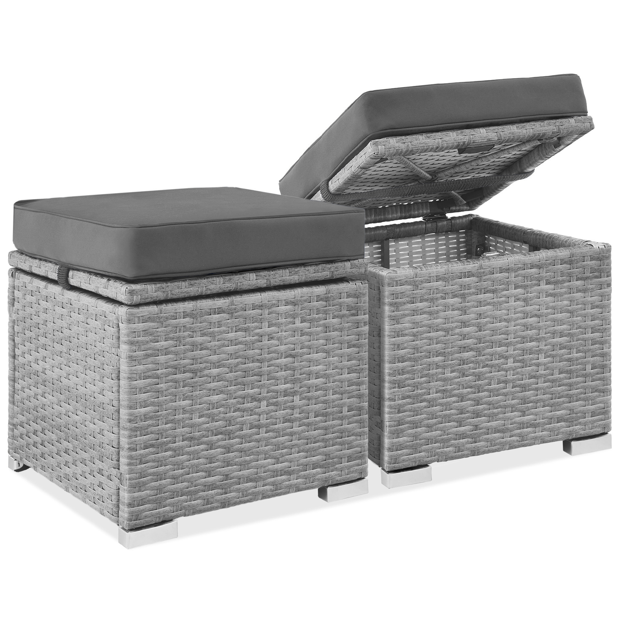 2 Wicker Ottomans, Multipurpose Storage Furniture w/ Removable Cushions, Steel Frame - Gray/Gray - Best Choice Products Online