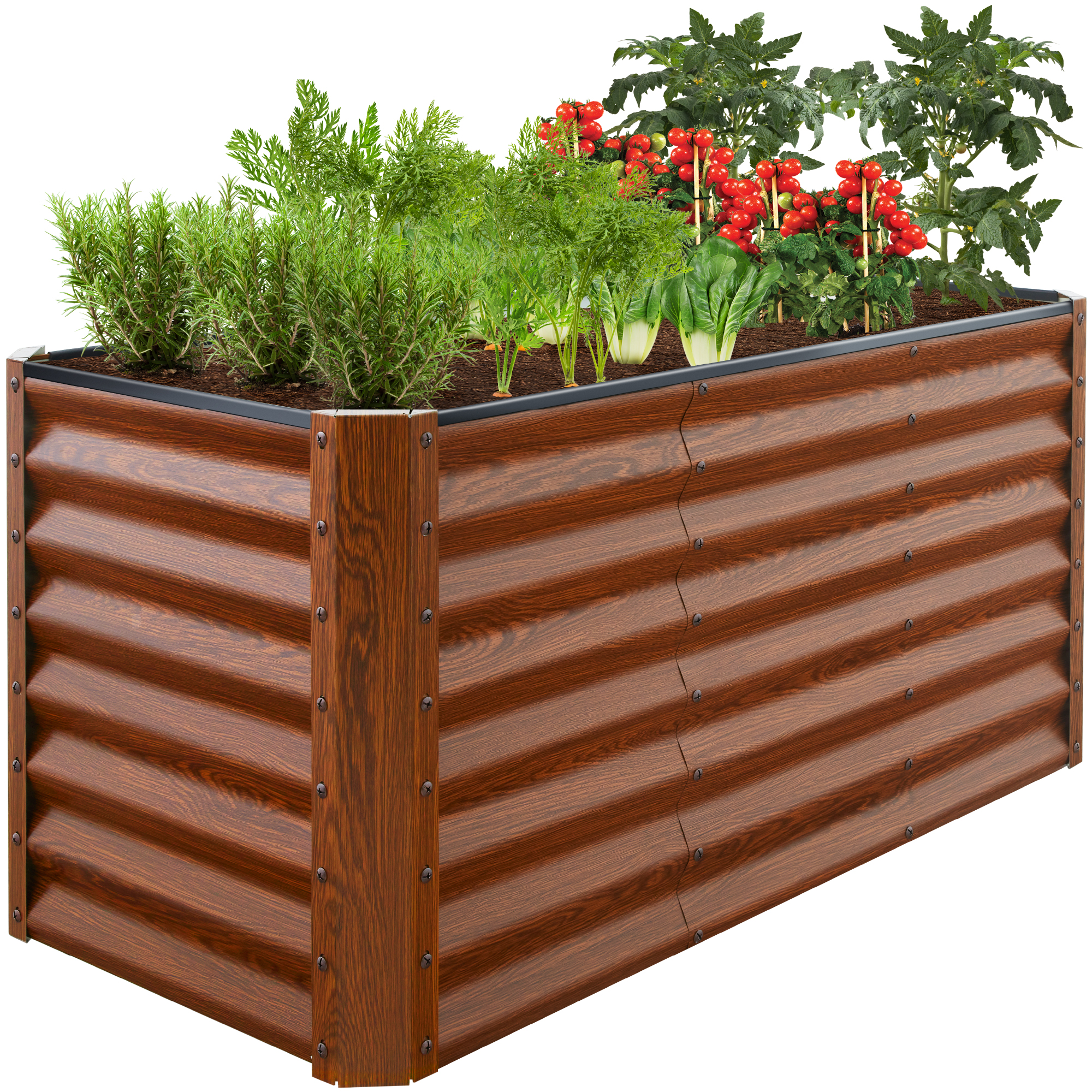4x2x2ft Outdoor Metal Raised Garden Bed, Planter Box for Vegetables, Flowers, Herbs - Wood Grain - Best Choice Products Online