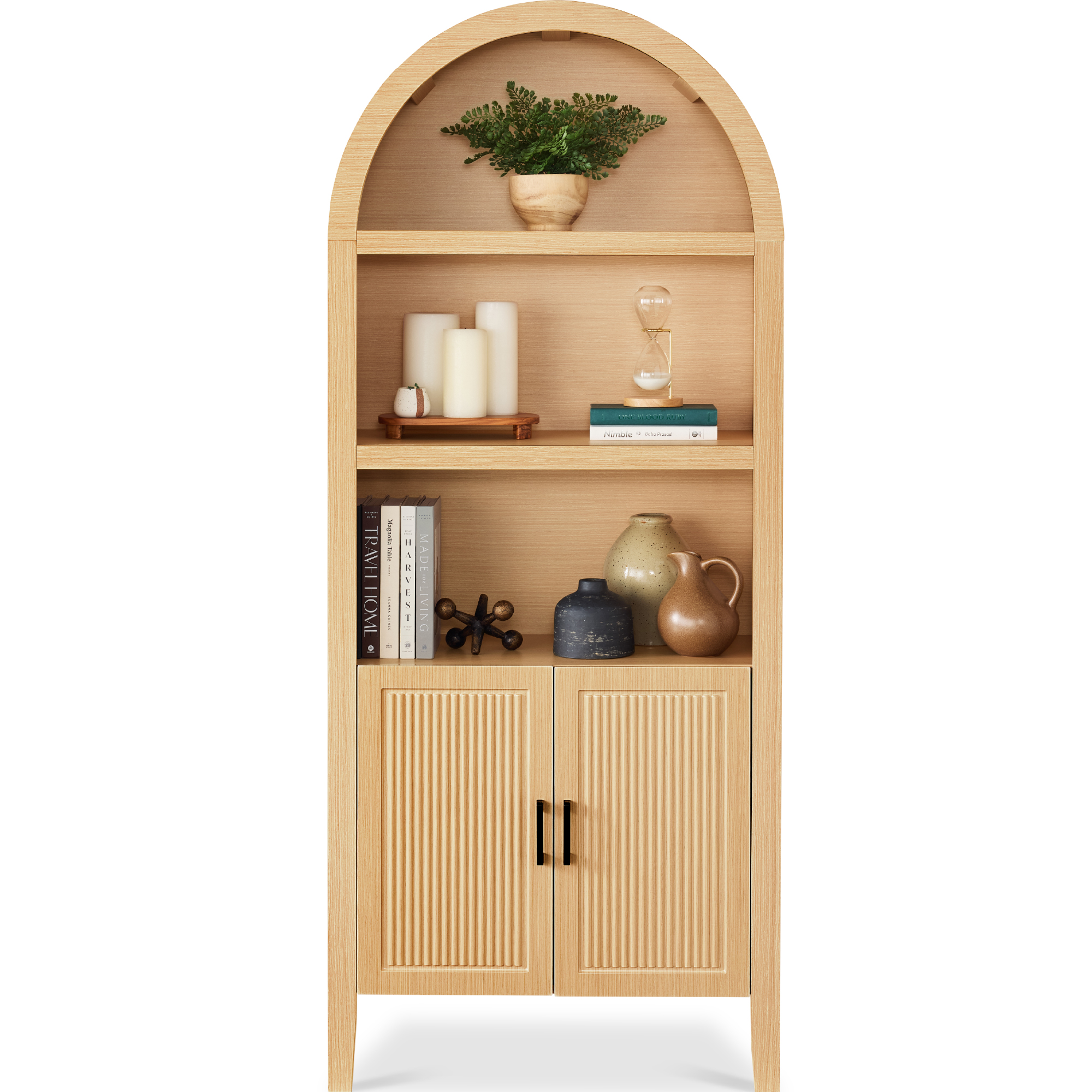 72in Tall Arched 5-Tier Bookshelf Storage Cabinet w/ Adjustable Shelves - Natural Oak - Best Choice Products Online